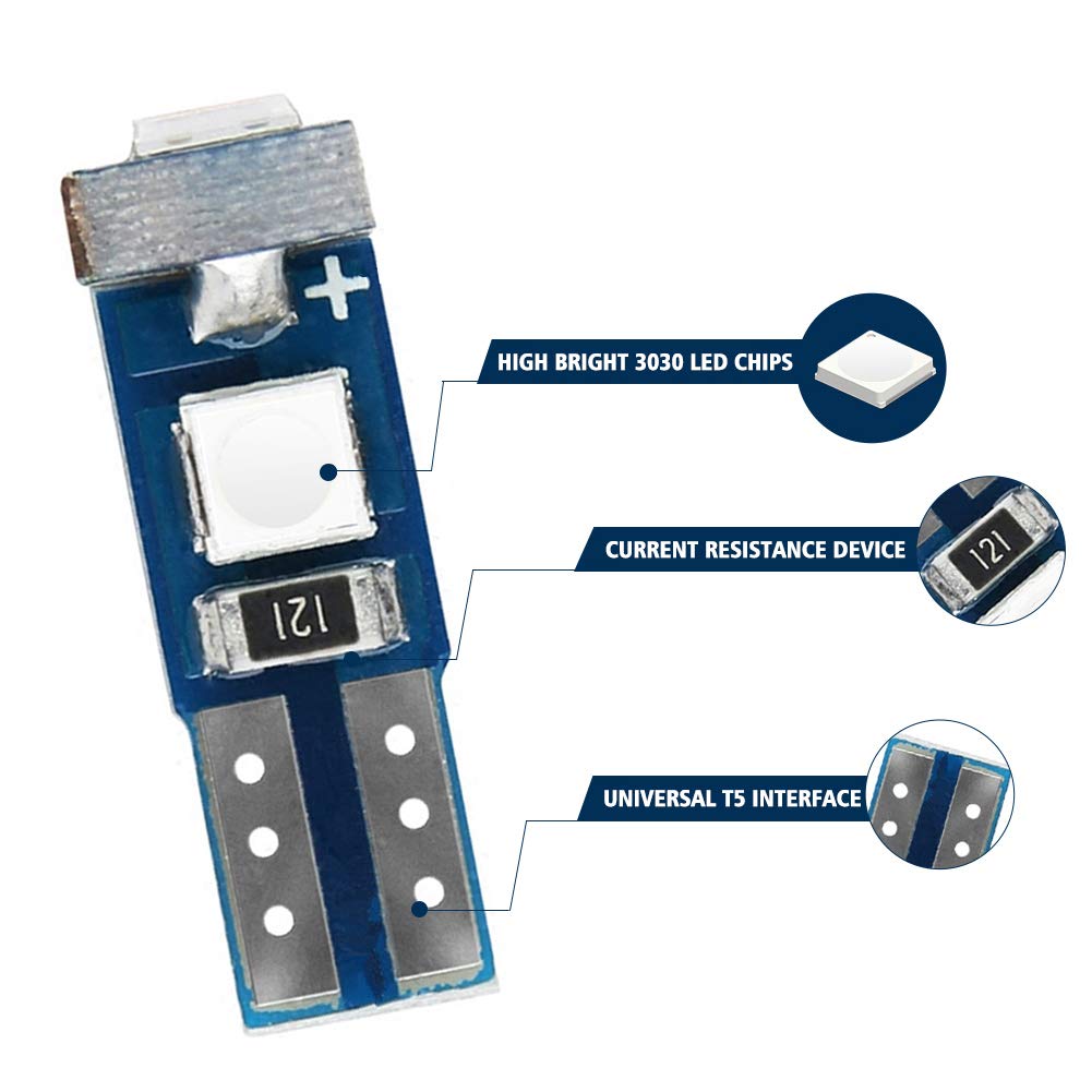 Nanpoku Super Bright 12X T5 74 73 37 2721 Led Bulb For Dashboard Instrument Panel Gauge Cluster Indicator Lights(Blue)