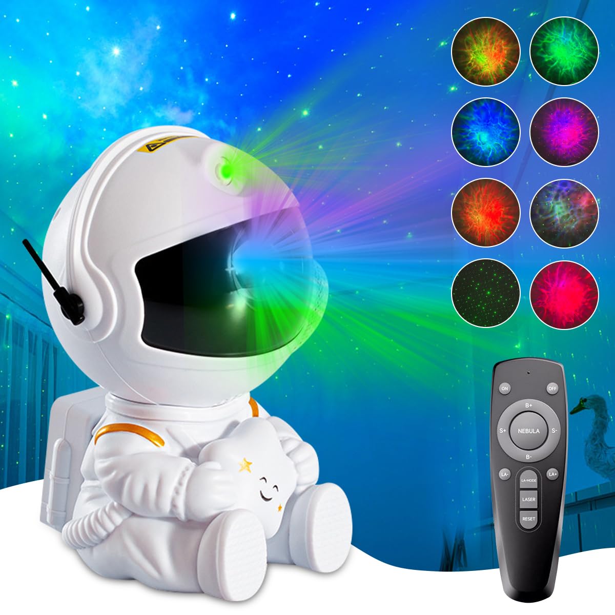 LEDHOLYT Astronaut Galaxy Projector, Cute Star Projector Night Light for Kids, Star Light Projector with Remote, 8 Modes 360 Adj