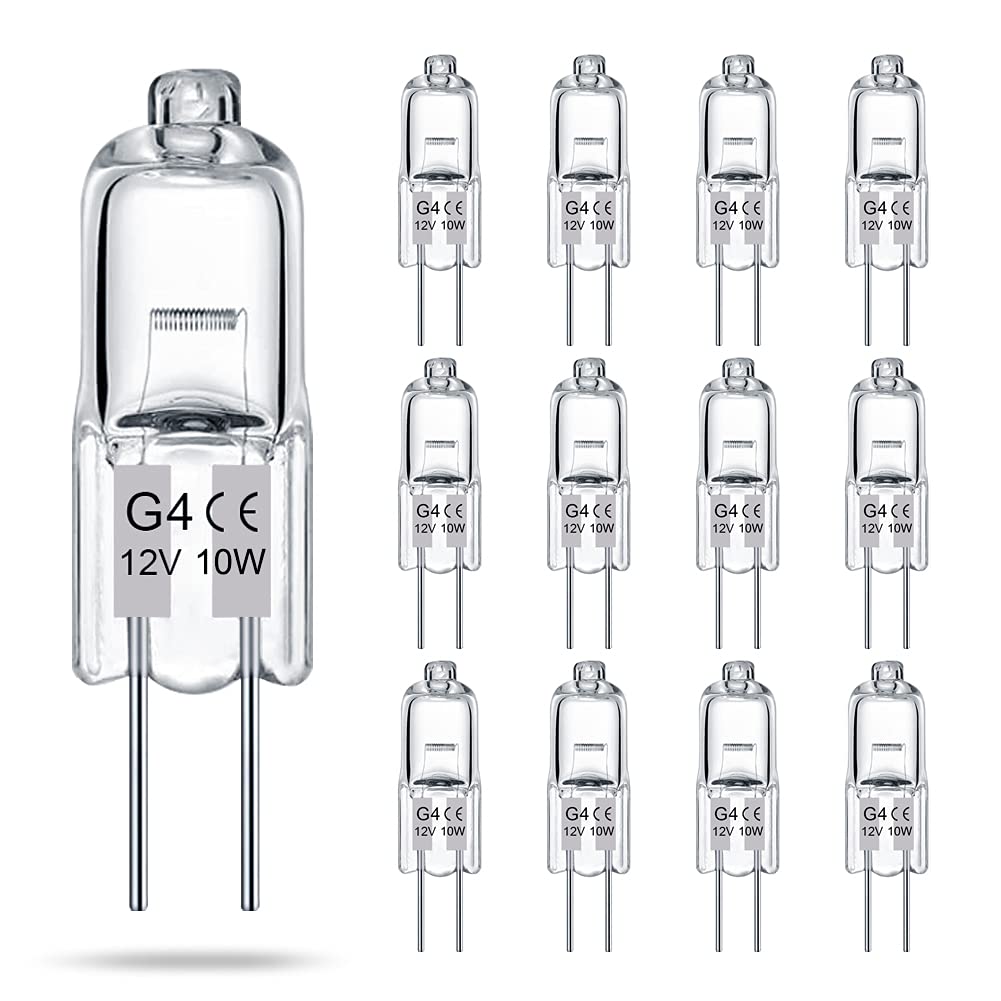 Taiyaloo G4 Bulb, 12 Pack Halogen Light Bulb 2 Pin 12V 10W, T3 Jc Type G4 Light Bulbs Replacement For Under Cabinet Puck Light,