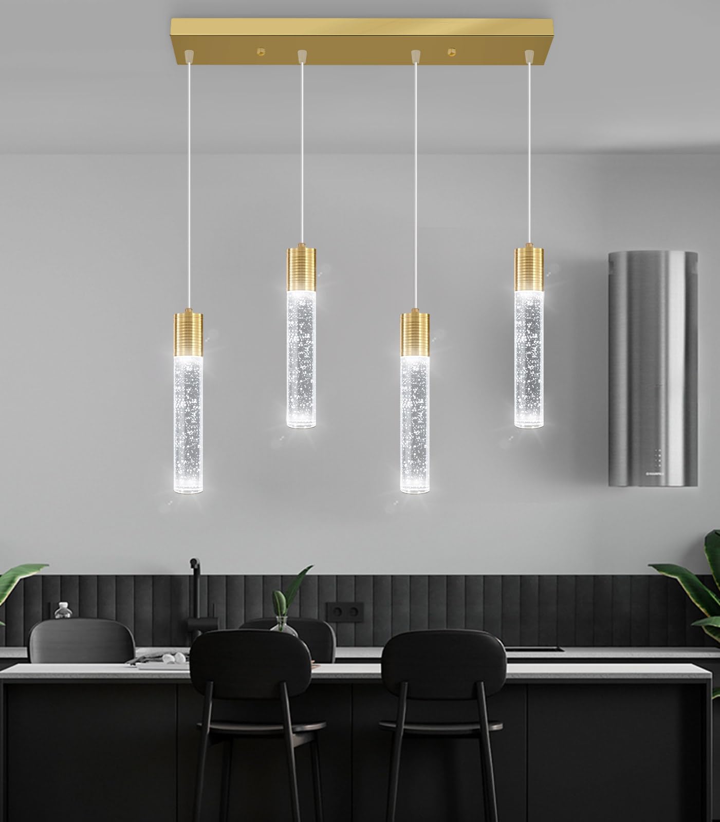 Dolria 4-Lights Modern Crystal Chandeliers For Kitchen Island Mini Pendants Lighting Fixture Led Ceiling Light For Dining Room Living Room 6000K