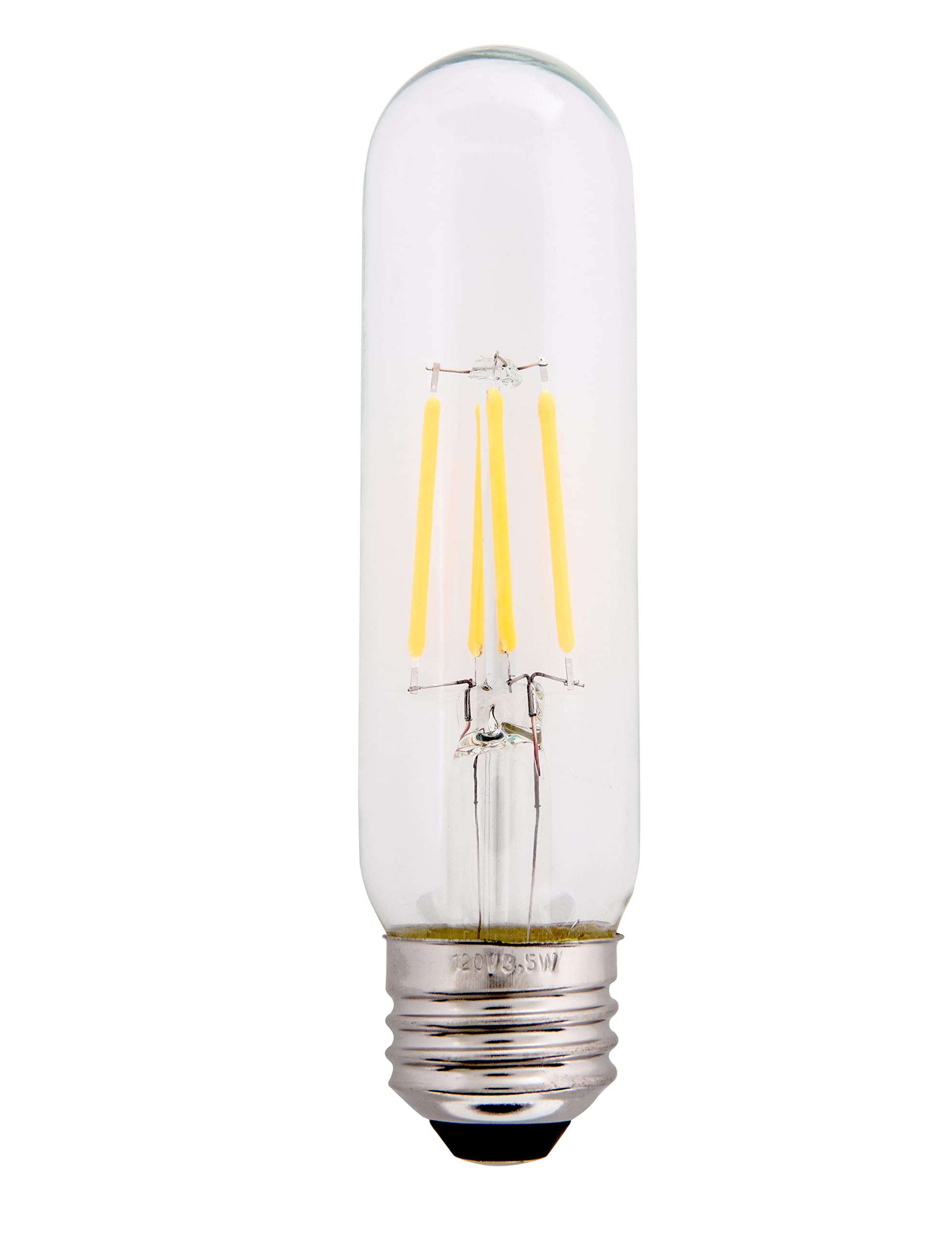 Creative Hobbies Clear 3.5W Led T10 Tubular Light Bulb - Nickel Plated E26 Medium Base (40 Watt Equivalent) | 4 Pack