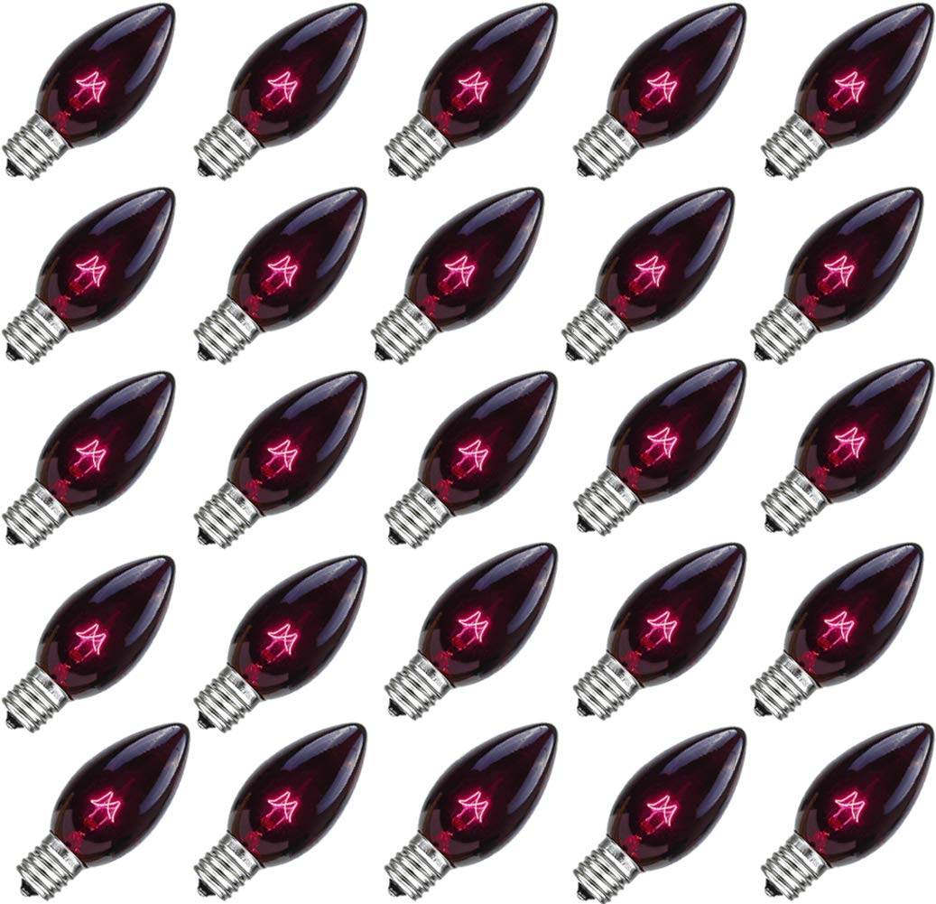 GOOTHY C7 Halloween Replacement Light Bulbs, 25 Pack, 5W Transparent Black Light Purple, Candelabra Base