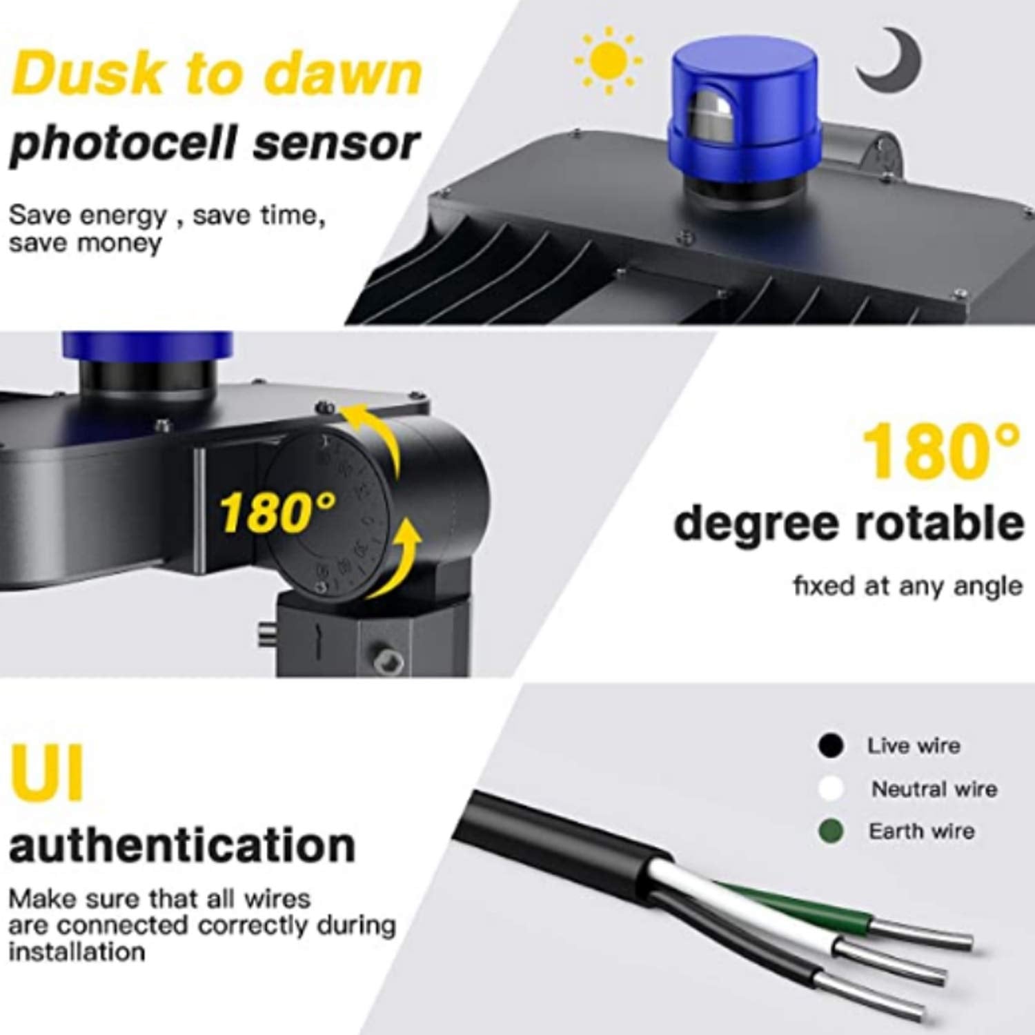 Juyace 300W Led Parking Lot Light, Dusk To Dawn, Ip65 Waterproof, Wall Mount, Brown