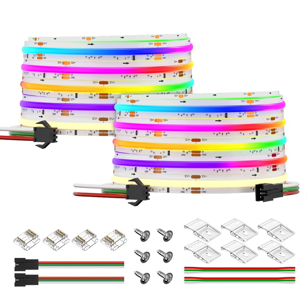 BTF-LIGHTING FCOB WS2814 IC RGBW 3000K COB LED Strip Flexible High Density Uniform Chasing Color Light 2X16.4FT Total 32.8FT DC1