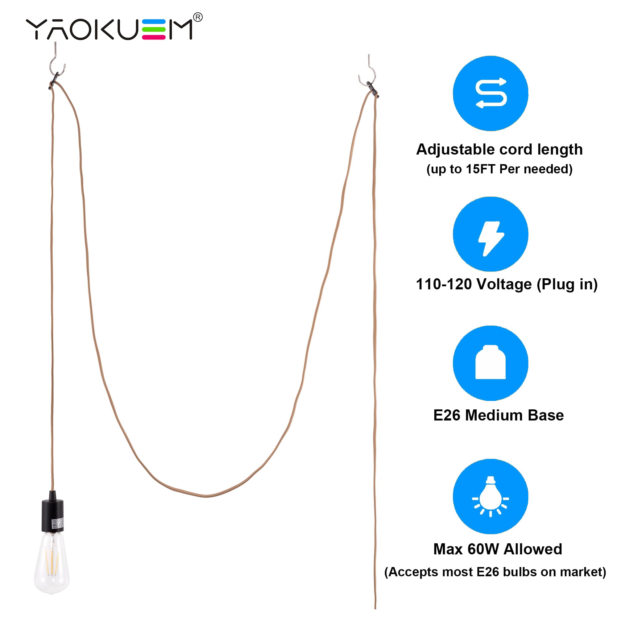 Yaokuem Pendant Lighting, Plug In Hanging Light Kits With On/Off Switch, 15 Feet Cord Kit, Bulb Not Included, Bronze, 1 Pack