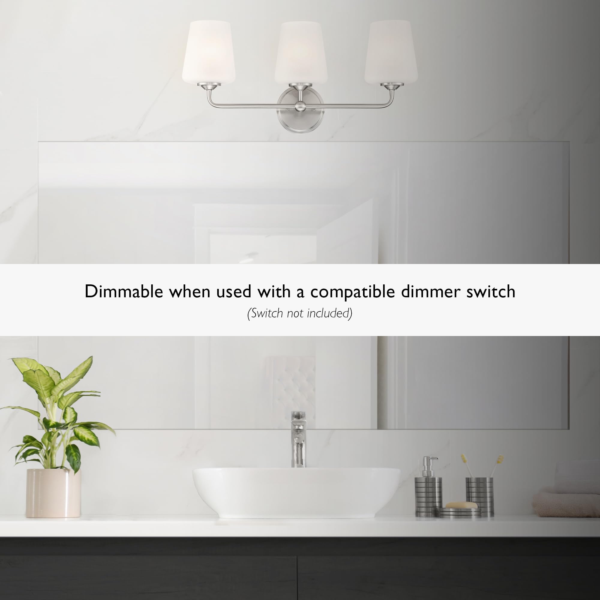 Design House Stasia Vanity Light, 3-Light, Frosted Glass, Dimmable, Satin Nickel, 23.8 in L x 6.7 in W x 11.0 in