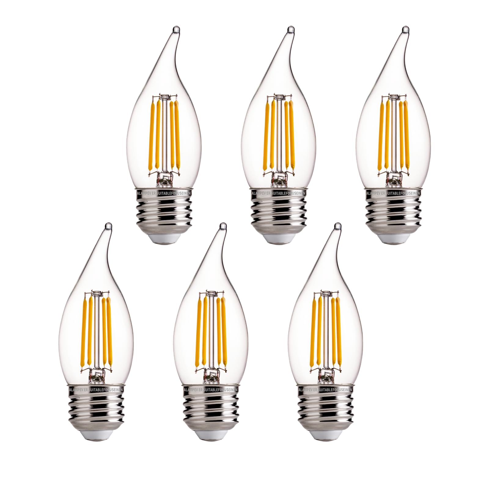 Alampever Dimmable 6-Pack Ca11 Candelabra Led Light Bulb, 4.5W (60W Equivlant) Led Chandelier Light Bulb, E26 Medium Base, 2700K