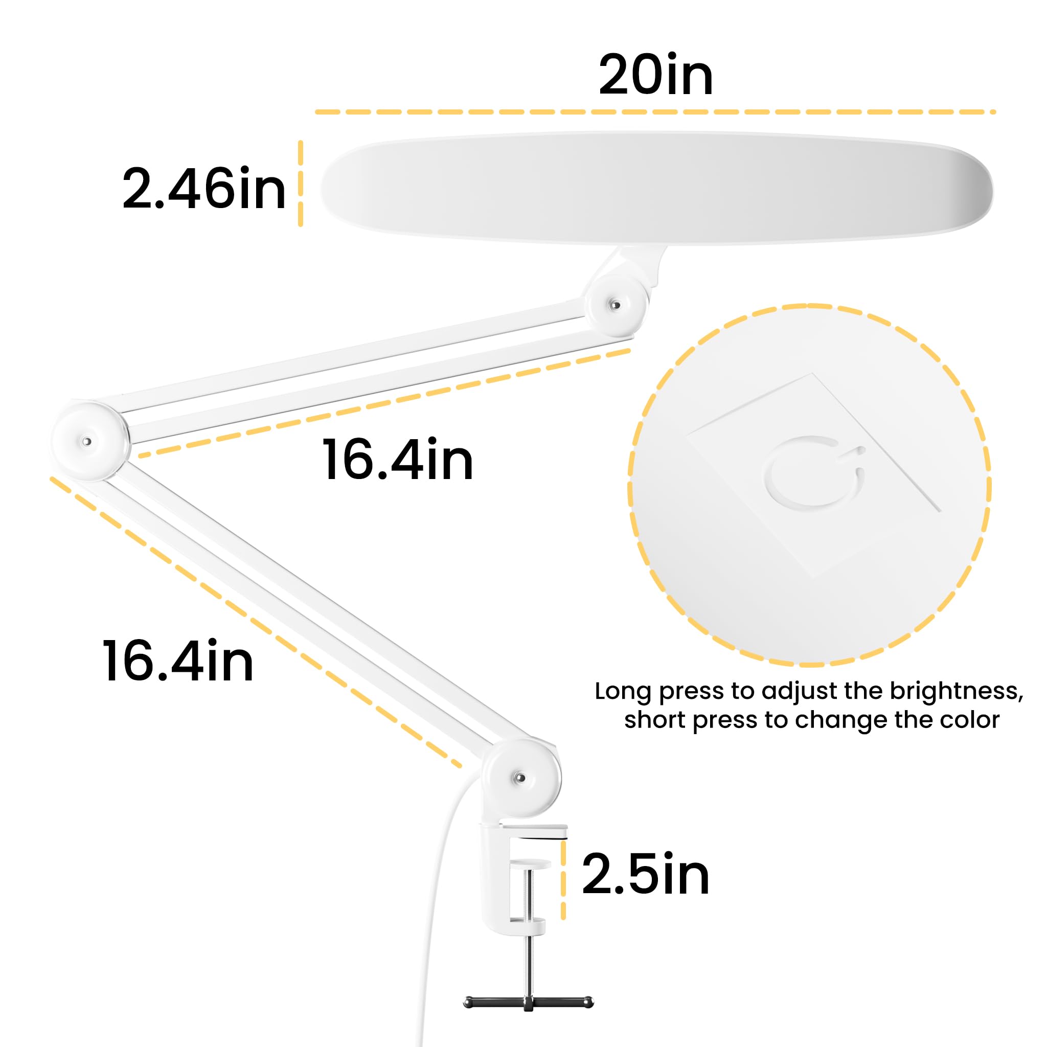 gelpal Adjustable LED Desk Lamp - 3000 Lumens, Dimmable, Milk White, Model YHL-777, Ideal for Office & Crafts