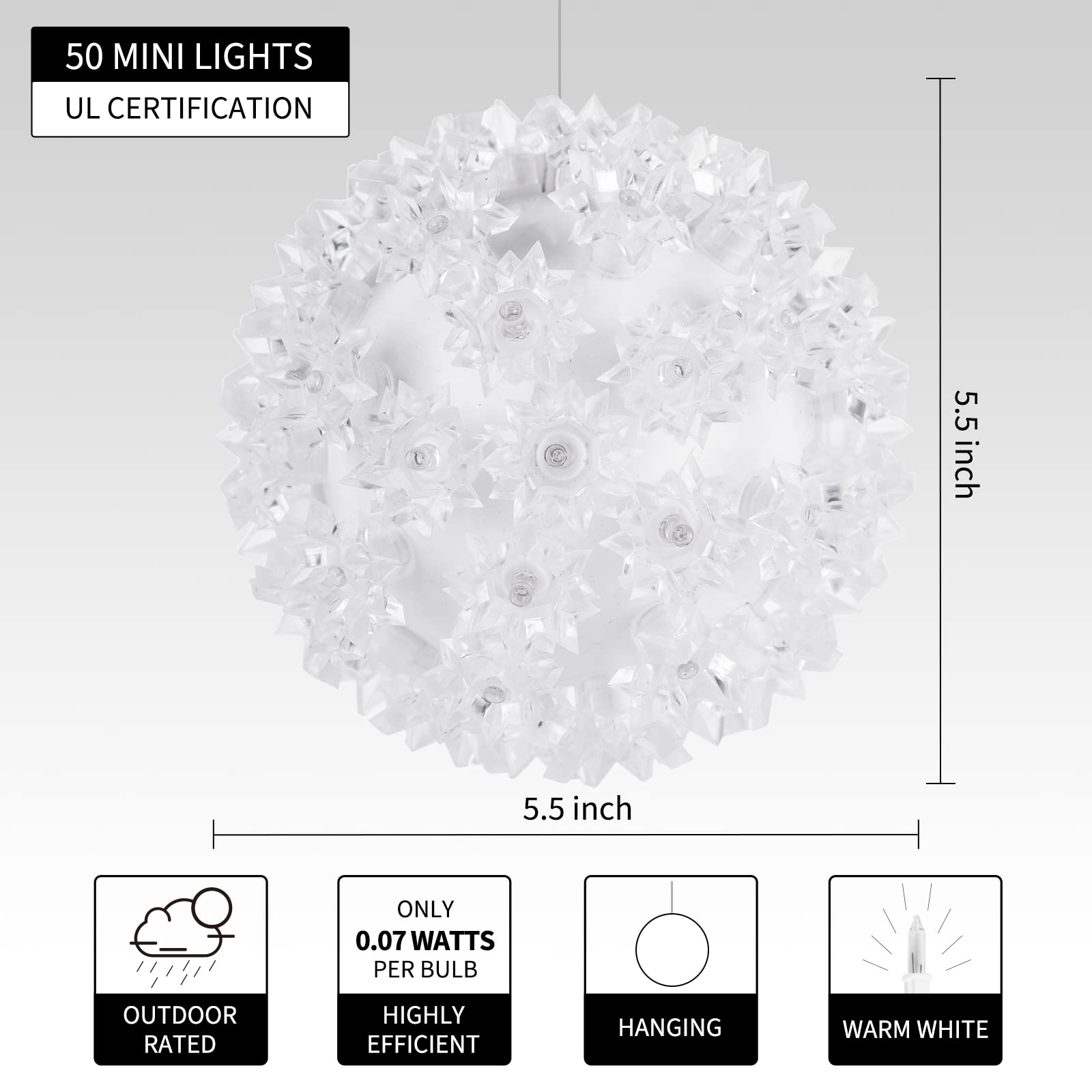 Brightown 50 LED Starlight Sphere Lights - 3 Pack 5.5in Warm White, Replaceable Bulbs, Add-On Plug for Indoor/Outdoor Decorations