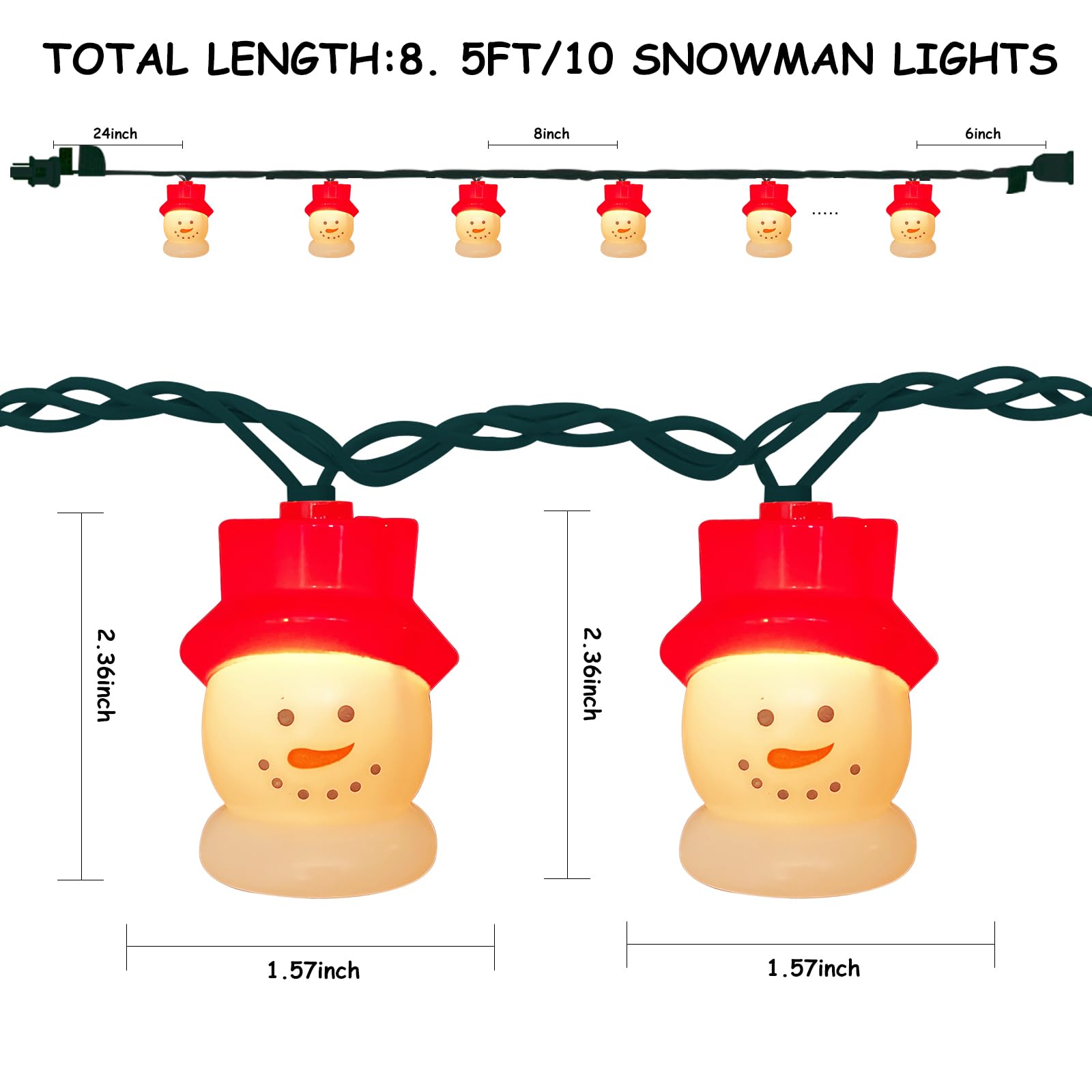 Konictom 8.5Ft Christmas Snowman Lights,Snowmen Christmas Decorations With 10 Snowman Head Lights,Waterproo Perfect For Outdoor And Indoor Christmas Tree, Bedroom, Door, Party Decor