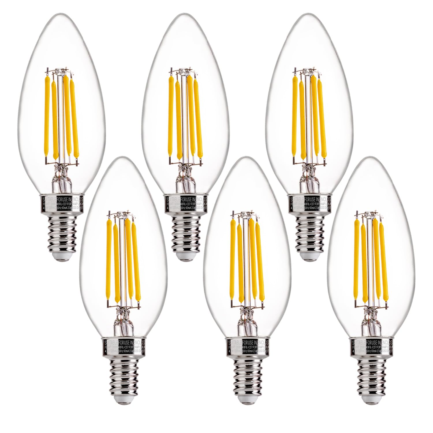 Flsnt 60W Equivalent Led Chandelier Light Bulbs, Dimmable Led B11 E12 Candelabra Base Bulbs, 3500K Natural White, 550Lm, 6 Pack 
