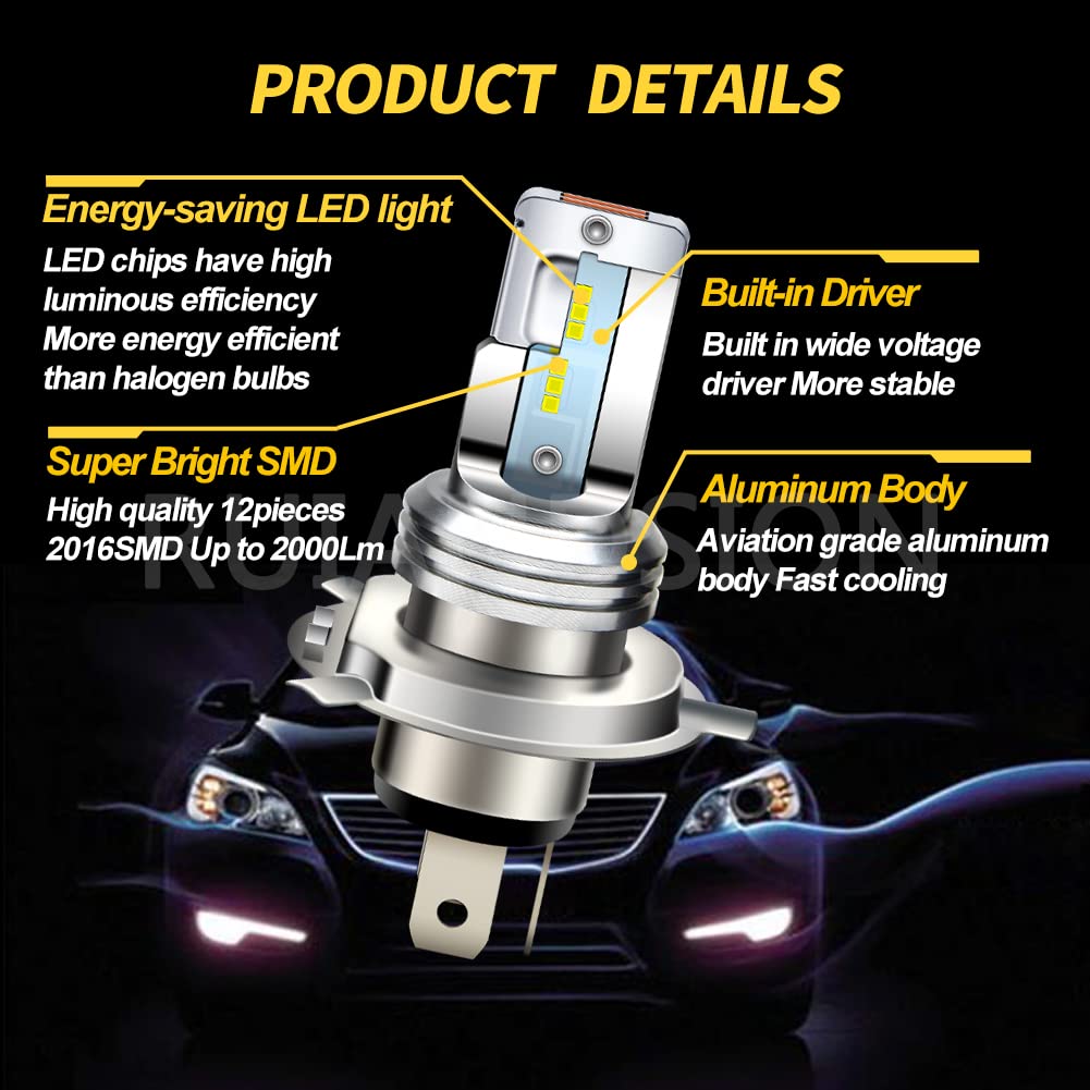 Ruiandsion P43T Motorcycle Light Bulb 6V/12V DC Hi/Lo Beam H4 Polycarbonate