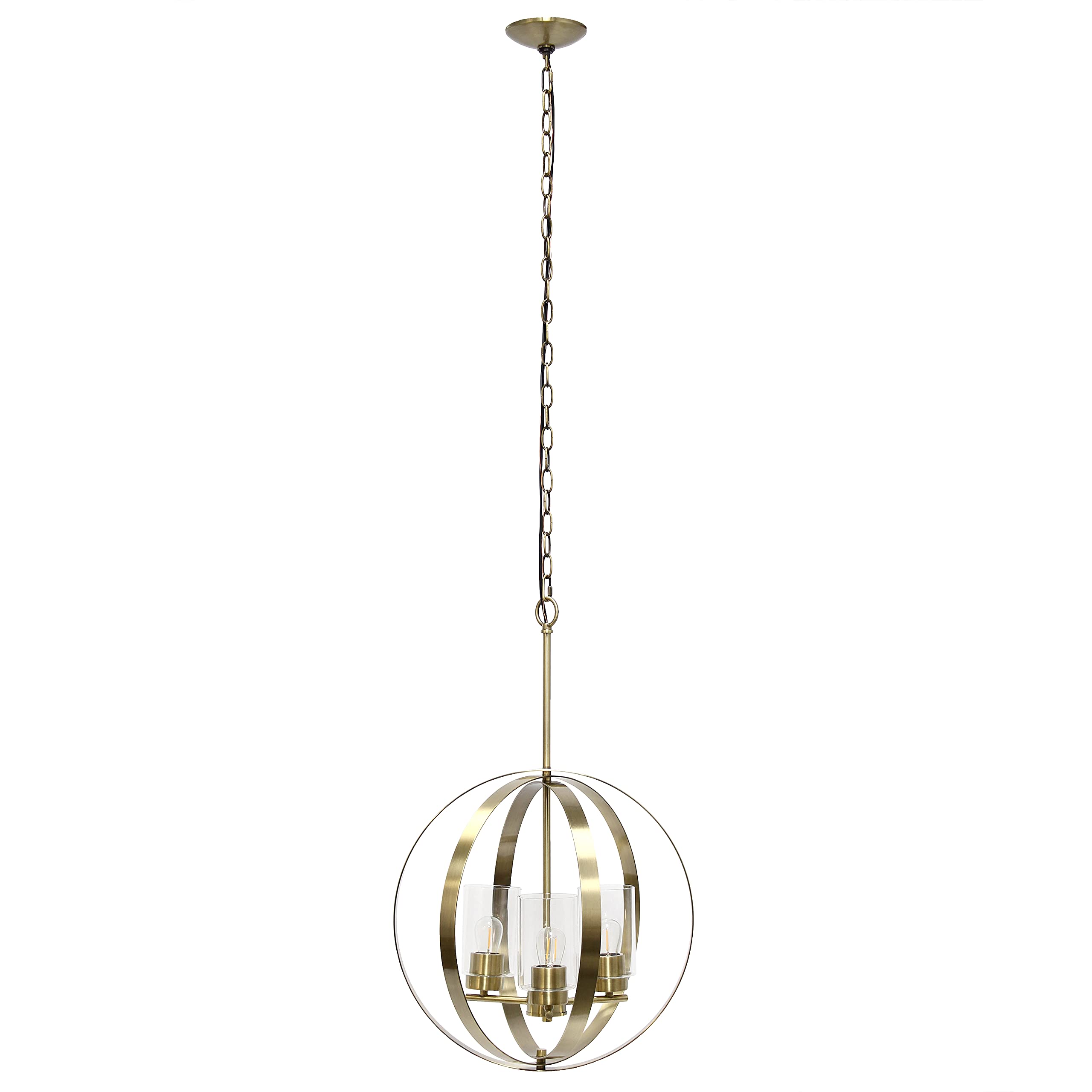 Elegant Designs 3-Light Pendant - Modern Metal & Glass, 18in Antique Brass, Model PT1021-ABS, Ideal for Kitchen, Foyer, Living Room