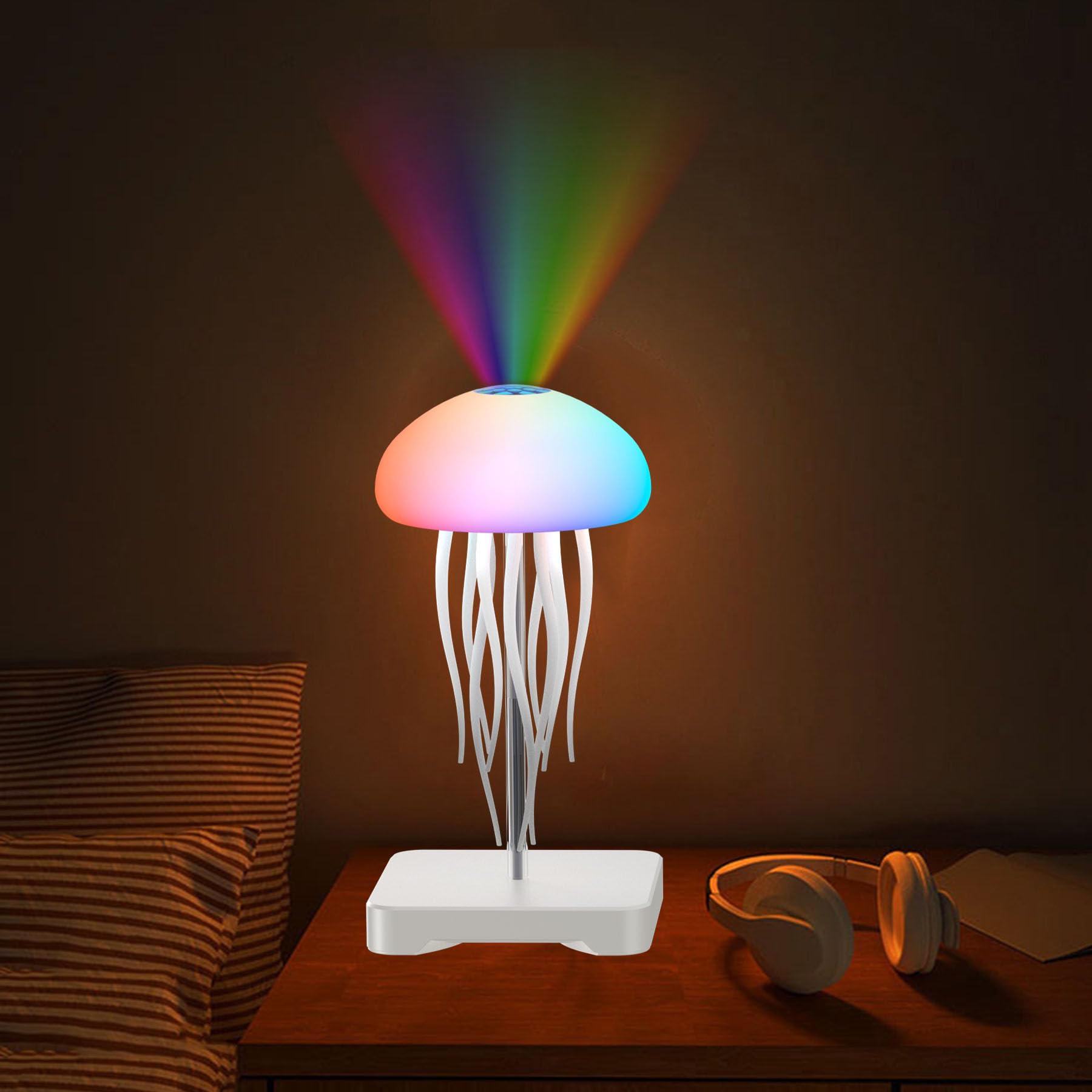 Camdii Jellyfish Lamp with Wave Projector and WhiteNoise Music, 10+ Hours Working Rechargeable Eye Friendly RGB Gradient Jelly F