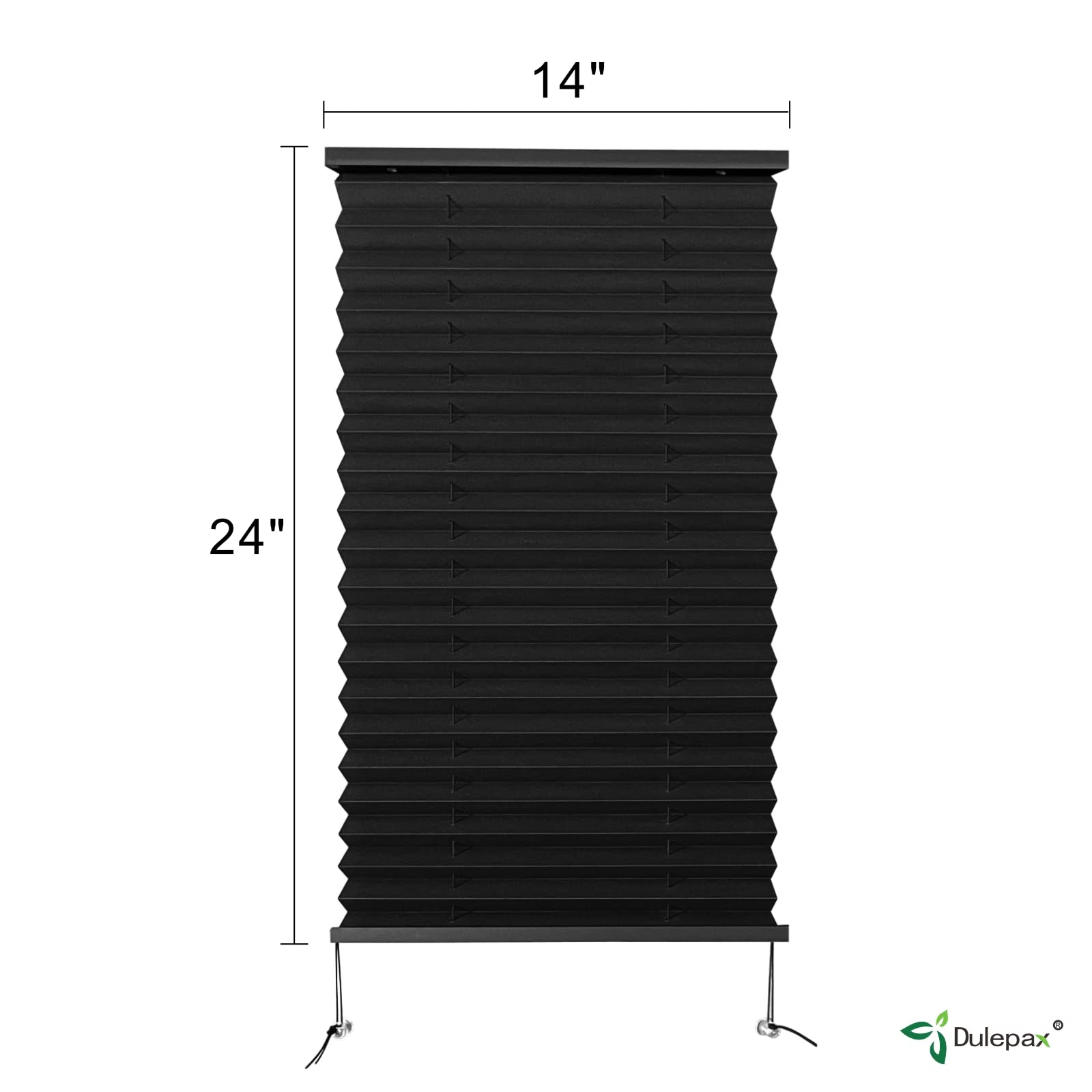 Dulepax RV Blinds - Pleated Shades, 14" W x 24" H, Black, Fabric, Model S76324 for Campers and Motorhomes