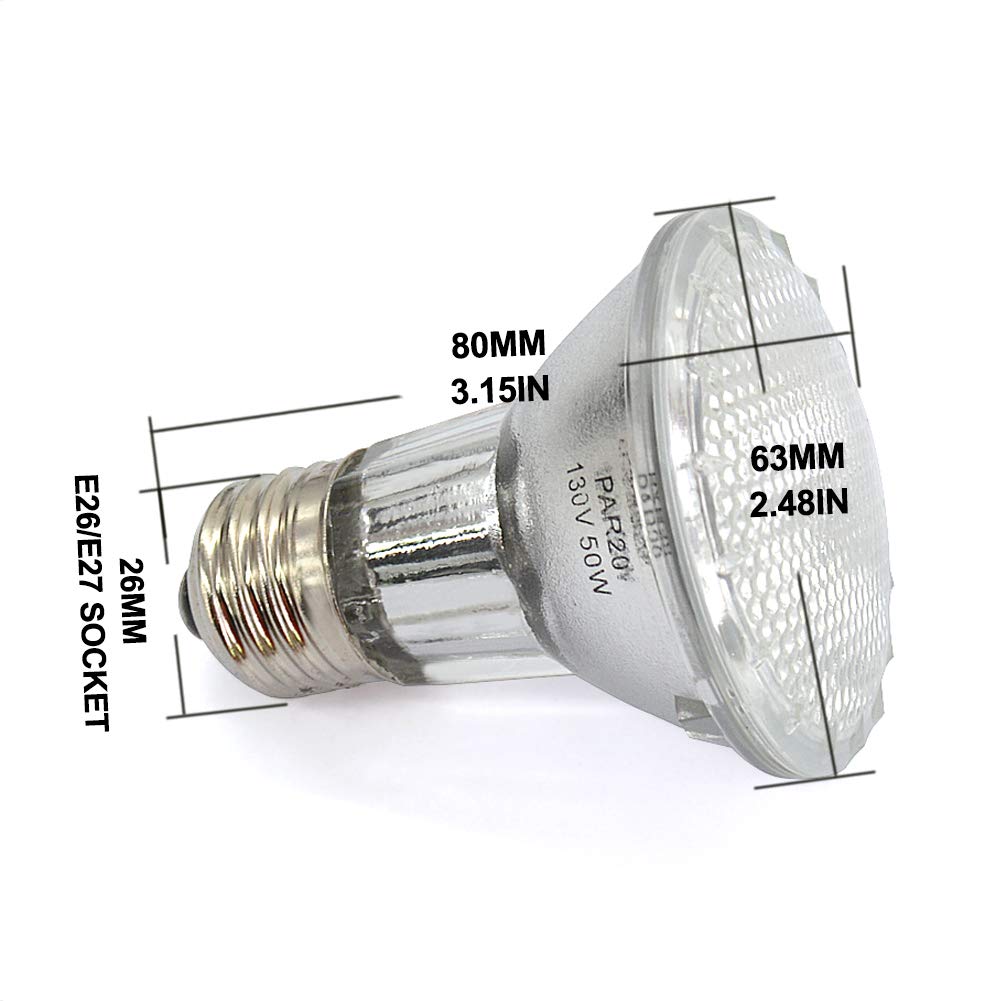 haraqi PAR20 50 Watt E26 Medium Base Halogen Flood Light Bulbs,Dimmable Bulbs for Range Hood Lights,Ceiling Fan,Table Light, Sho