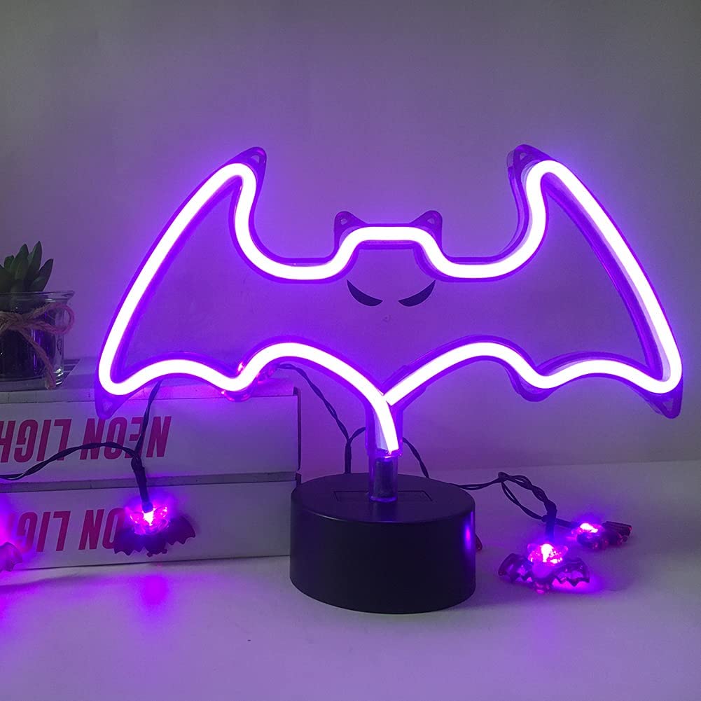 Derdor Halloween Bat Neon Sign, Purple, USB/Battery Powered, Metal, Model RD-027, Decorative Light for Room and Party