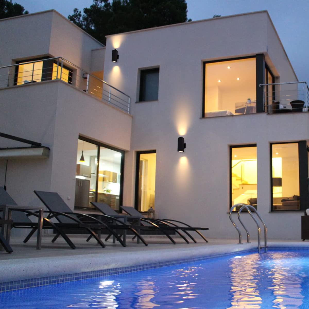 Mirrea Modern Outdoor Porch Light 2-Pack, Dusk To Dawn Sensor, Matte Black Aluminum, Waterproof