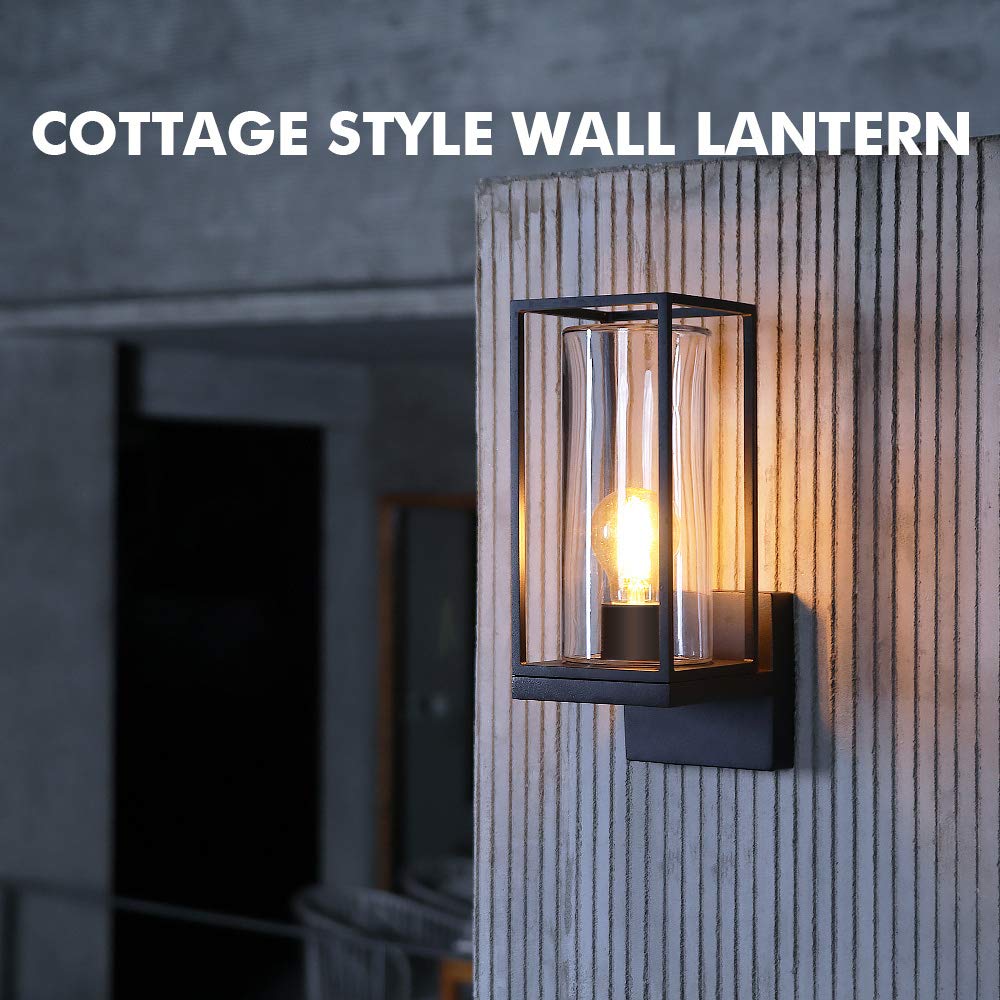 LUTEC Flair Outdoor LED Wall Sconce, Matte Black, Aluminum, Model 5288801012, Clear Glass Shade, Porch Light Fixture