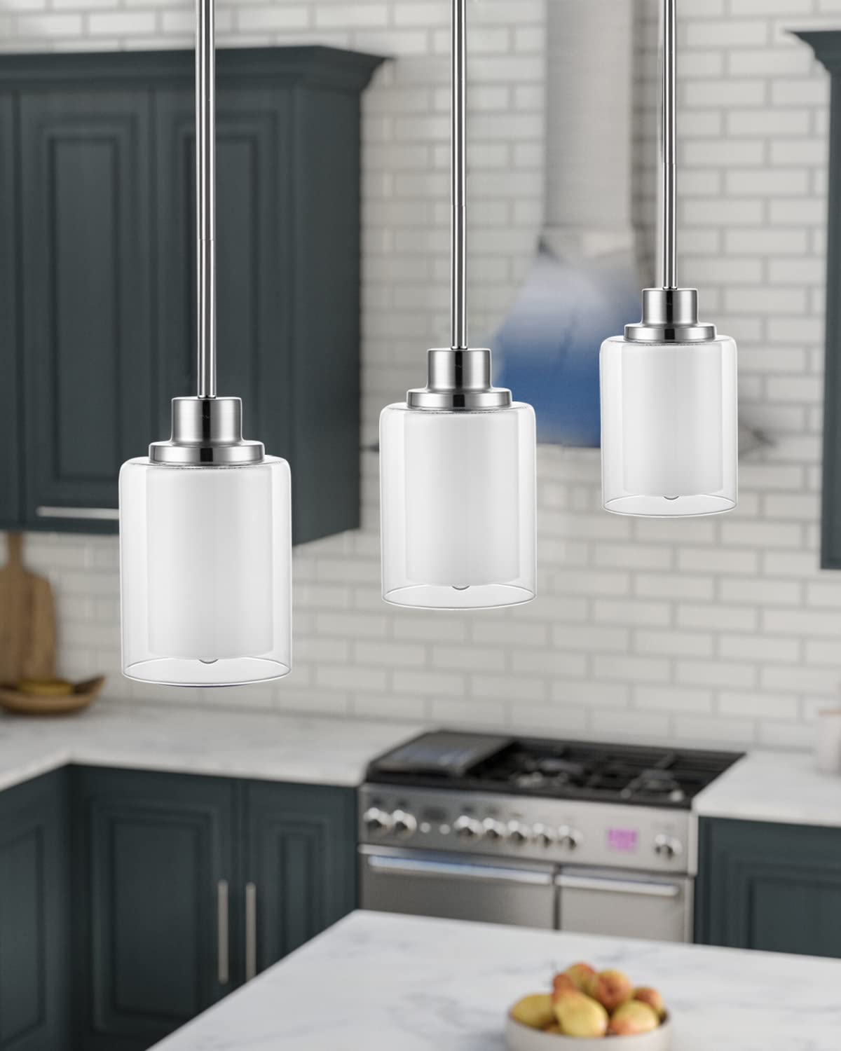 Eidonta 1-Light Mini Pendant Light Fixtures, 2-Pack Modern Hanging Ceiling Light, Adjustable Height, Brushed Nickel Pendant Ligh