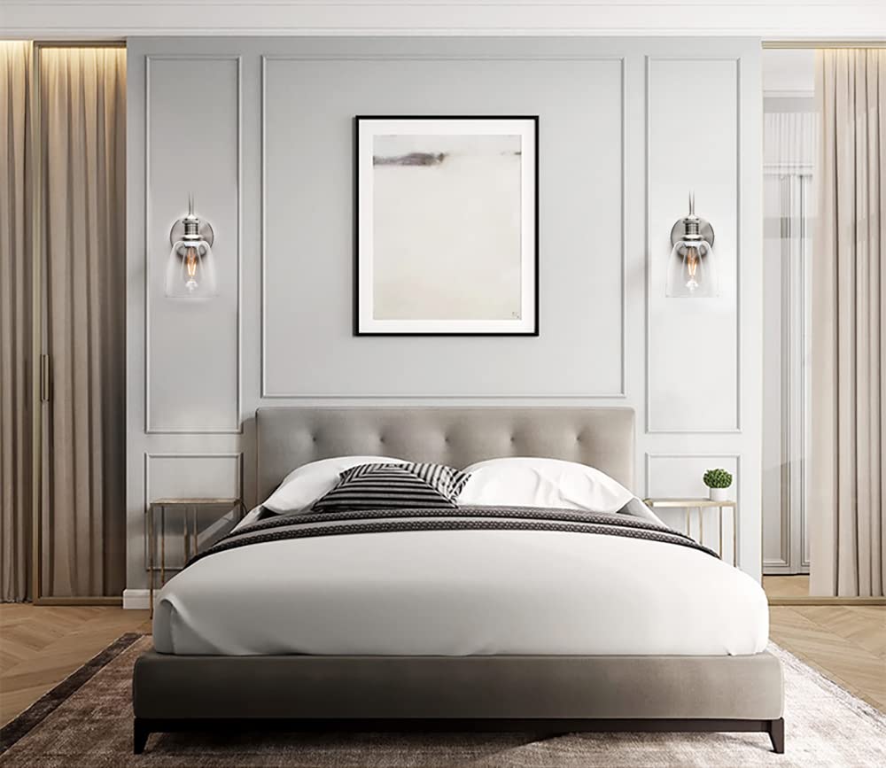 Yosoan 1-Light Brass Wall Sconce, Retro Clear Glass Shade, Hardwired, Model 6123, Brushed Finish