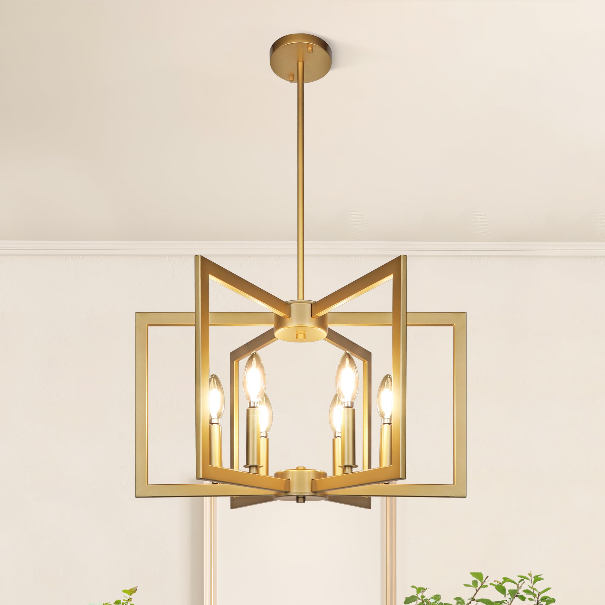 Klgxnrd 6-Light Gold Pendant Light, Modern Farmhouse Dining Room Light Fixtures Over Table, Industrial Metal Geometric Kitchen C
