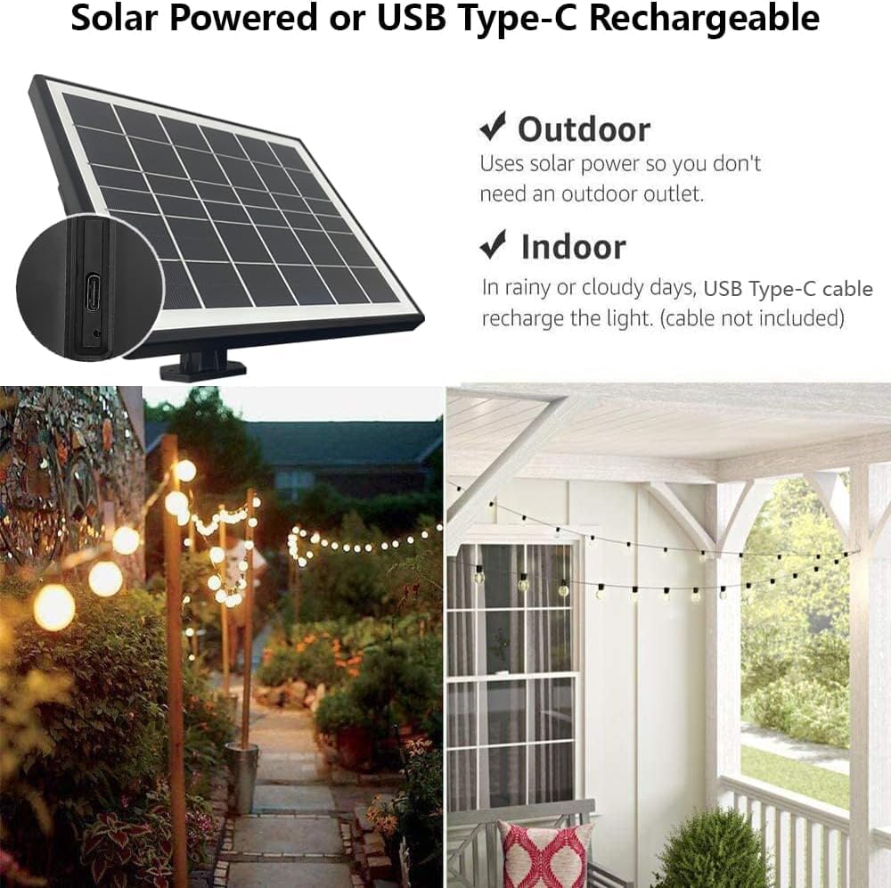 Sunthin Solar String Lights - 100Ft, 48 Shatterproof G40 Led Bulbs, Waterproof, Black, Model St257 For Outdoor Patio, Garden, Camping, Party