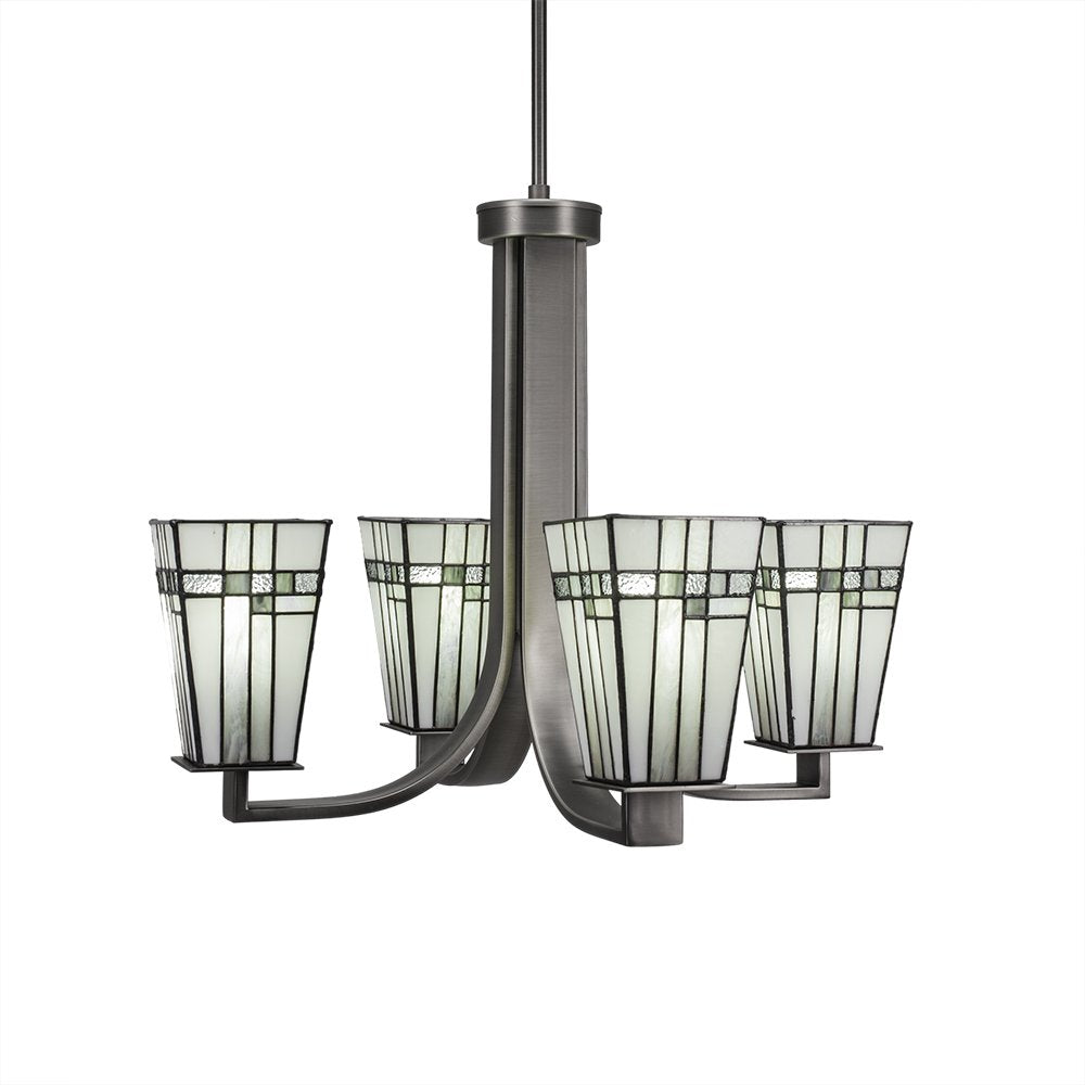 Toltec Lighting 574-GP-9554 Apollo 4 Light Chandelier Square New Deco Tiffany Glass