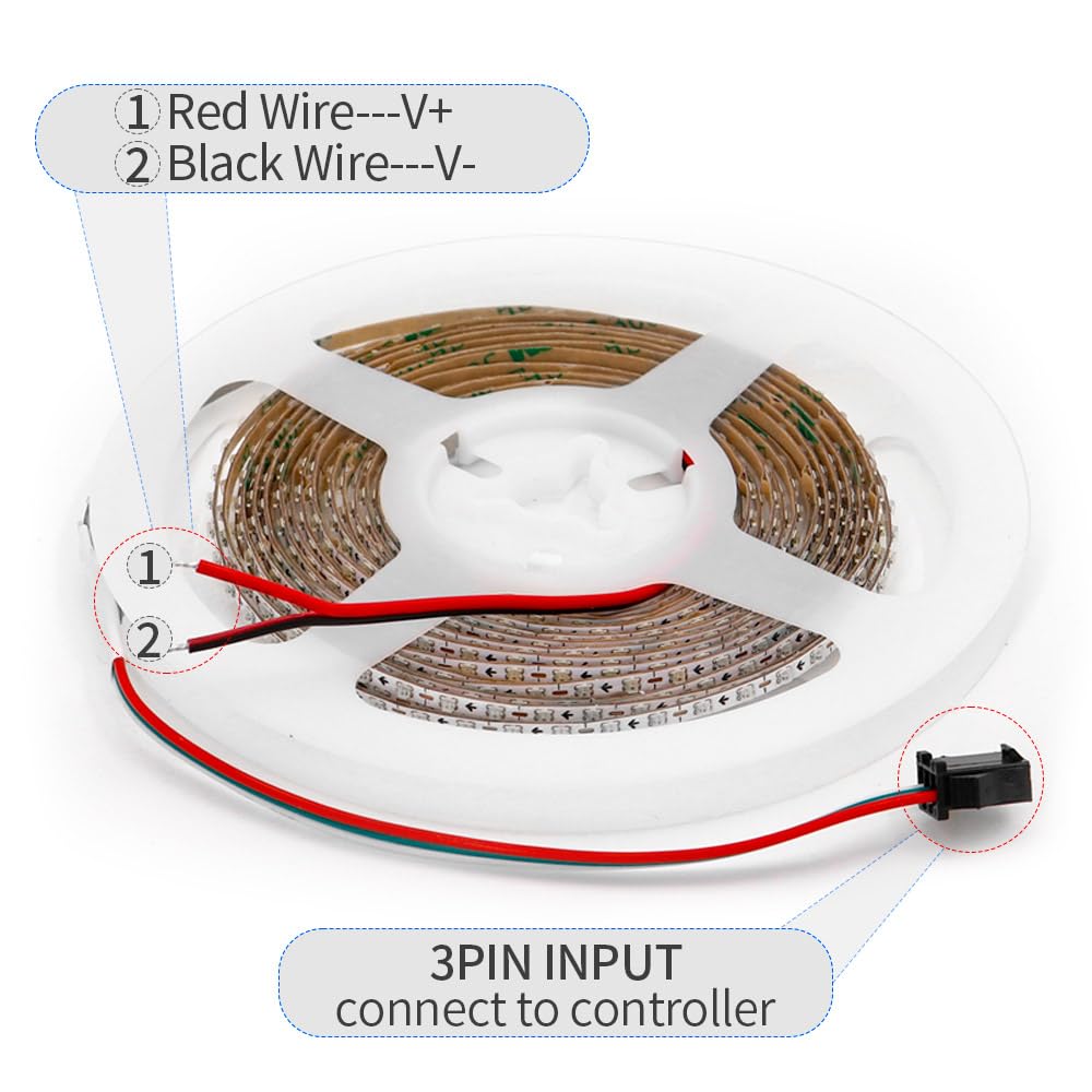 Xnbada 6.5Ft Ws2812B Ws2812 2.7Mm Ultra Narrow Led Strip,Dc5V 160Leds/M Individually Addressable Dream Color Flexible Smart Ligh