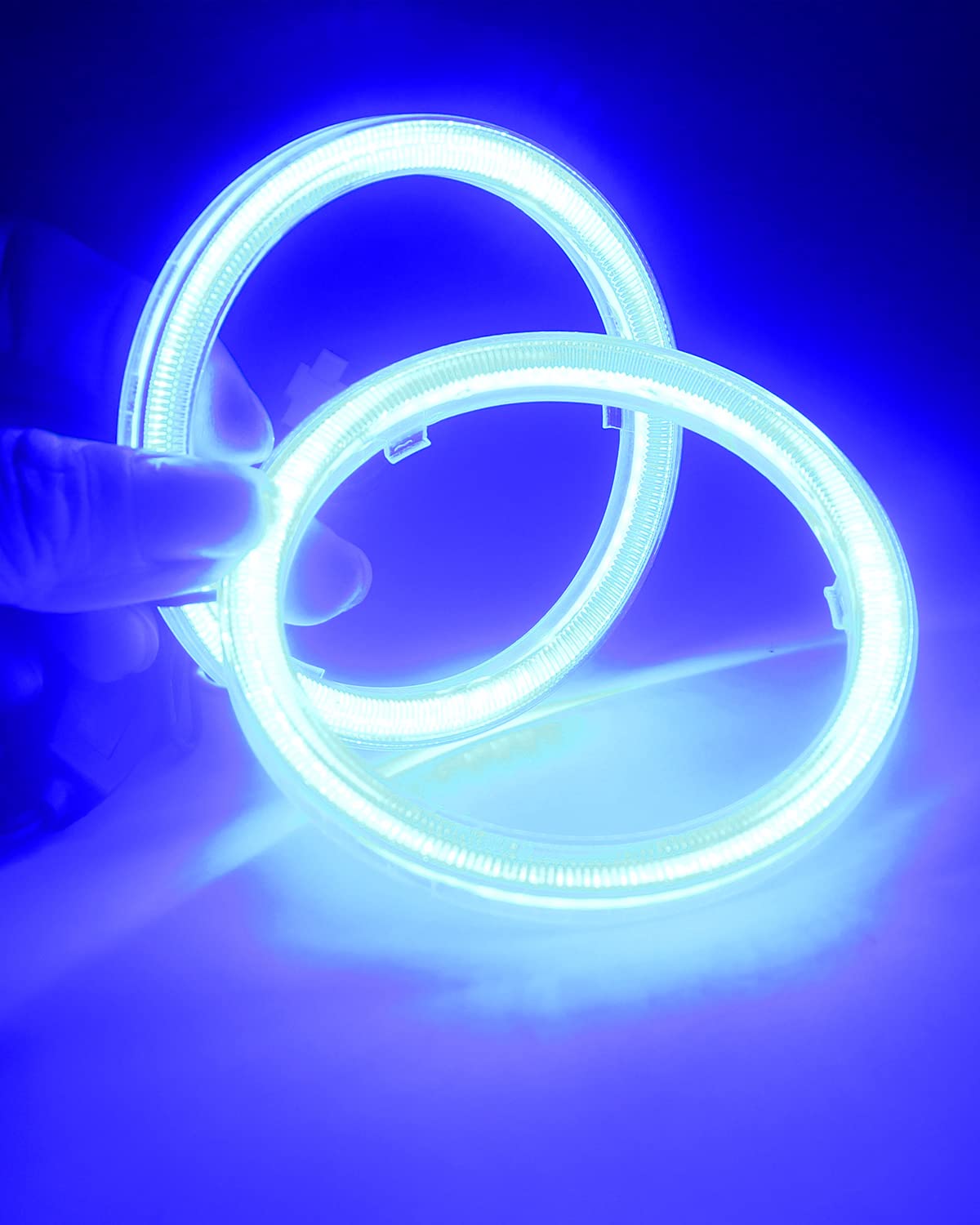 Qasim 1-Pair Blue 80Mm 63Smd Cob Led Halo Ring Angel Eyes Led Headlight Fog Lamp With Lampshade Cover 12V 24V