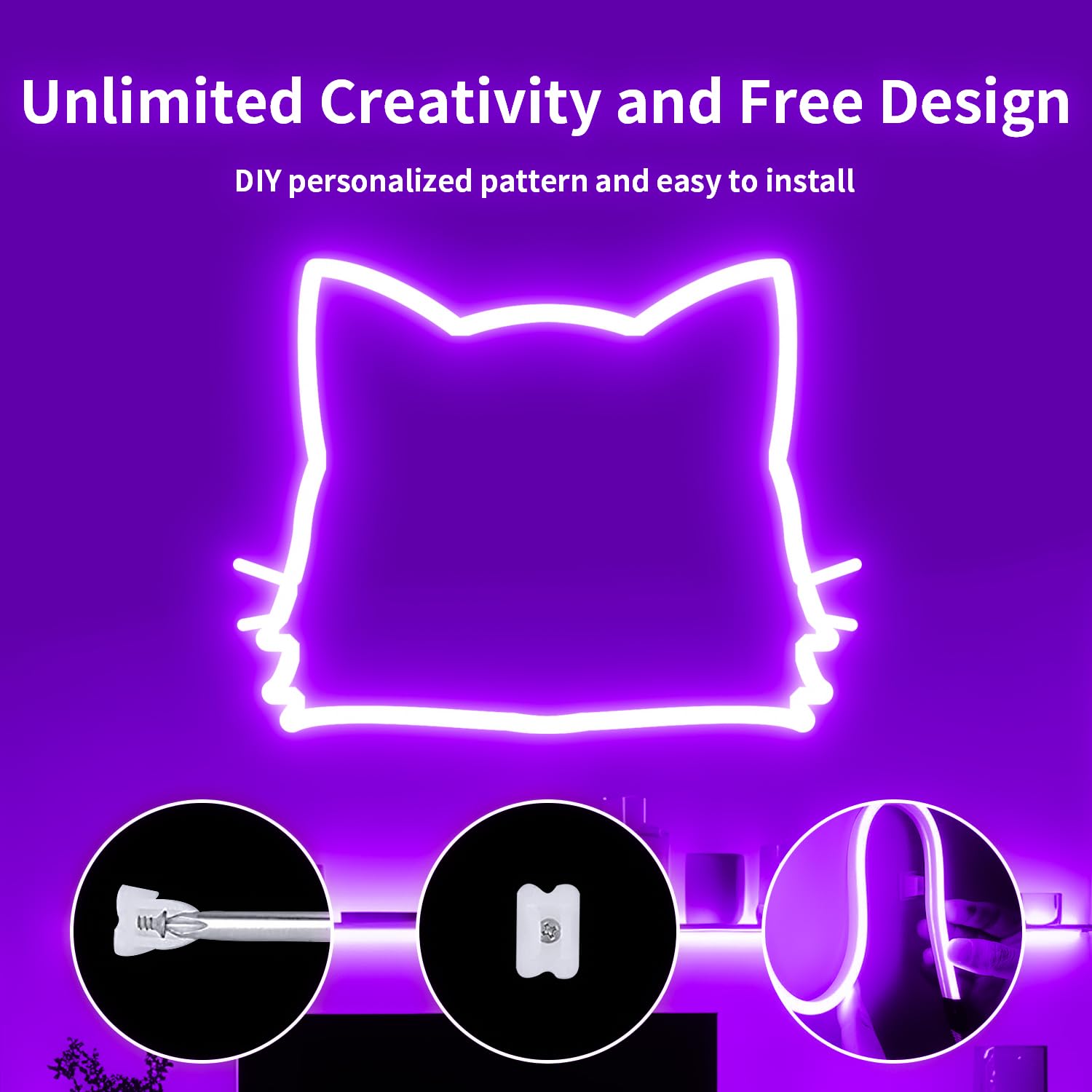 Inextstation Led Neon Lights,16.4Ft Purple Led Strip Light 12V Silicone Waterproof Flexible Neon Rope Light,Neon Sign Diy For Be