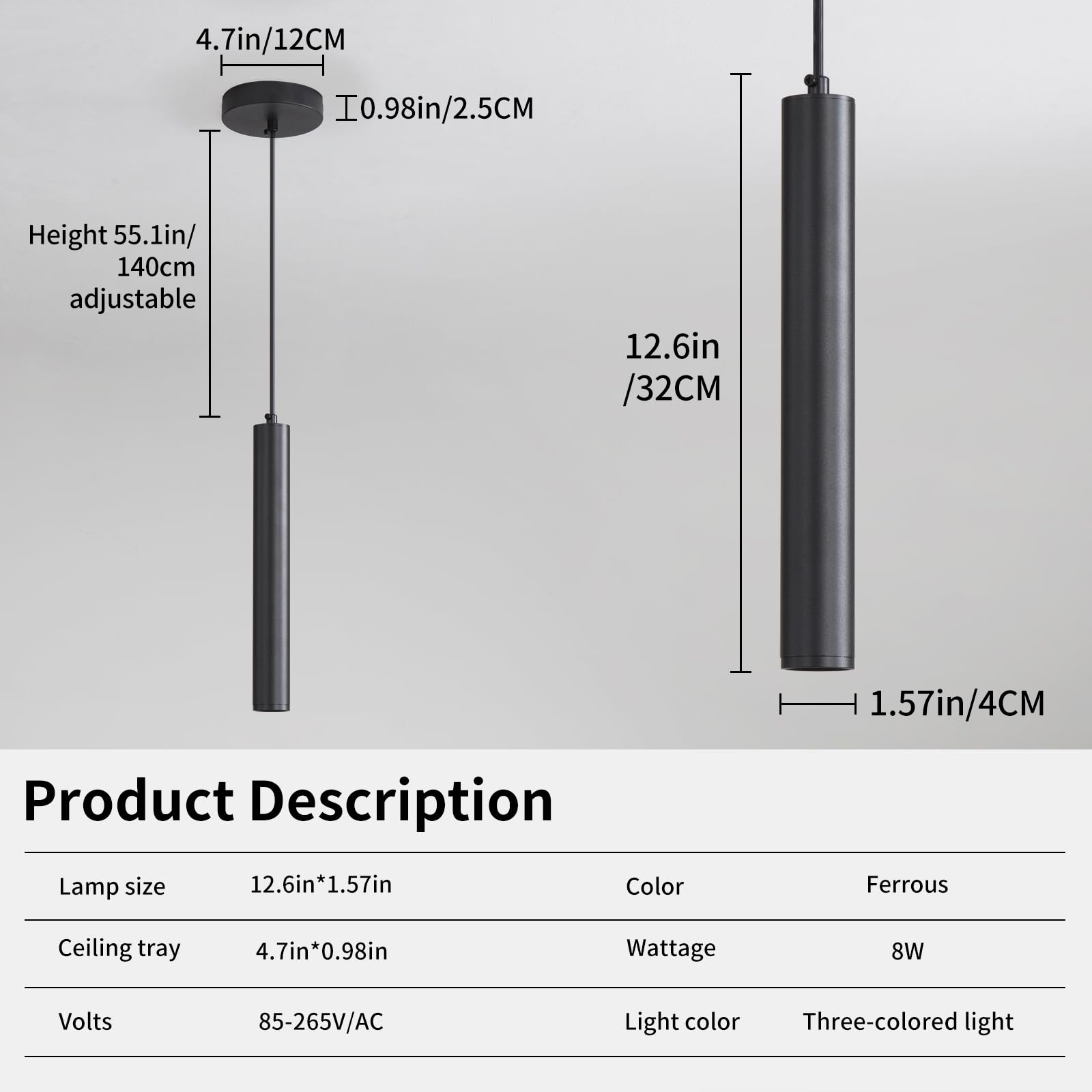Daoseolo 2 Pack Mini Kitchen Island Pendant Light  Led Minimalist Ceiling Hanging Light  3 Color 3000K/4500K/6500K  Adjustable Height  Black Modern Linear Lamp Lighting For Dining Room  Bedroom  Bar