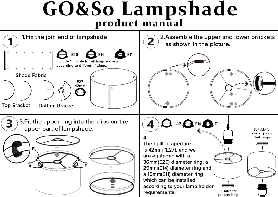 Go&So 1 Pack Floral Bird Large Drum Lamp Shade 1.65Spider E27 Base 16 X16 X12 Printed Pattern Design Diy Assembly With Multi-Adapter (E26/E14/10Mm) Ideal For Floor/Table Lamps/Pendant Lighting