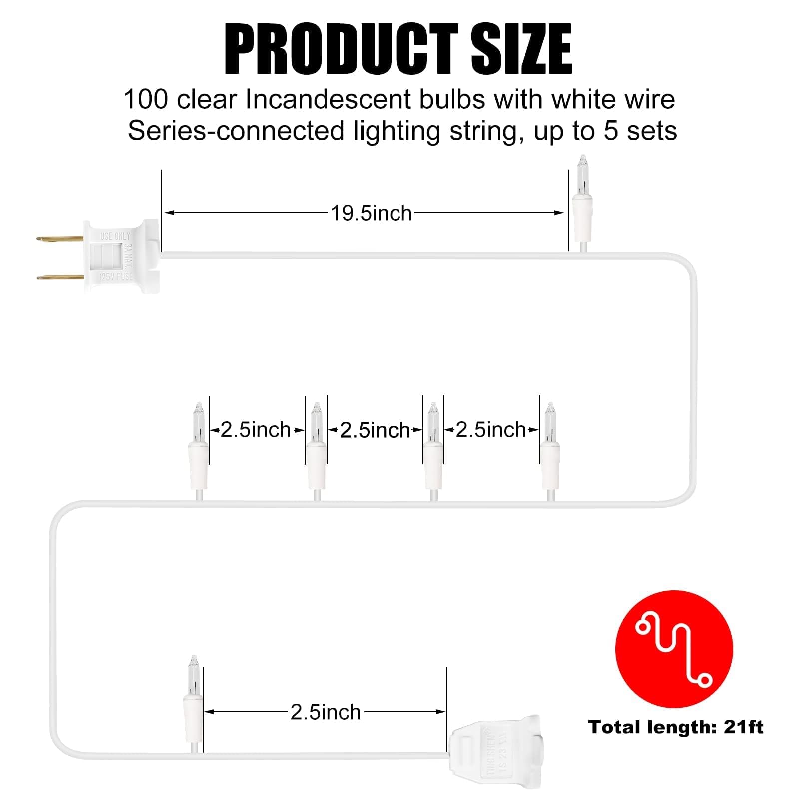 Lidore Super Bright Clear Mini Christmas Tree String Lights, Gift For Decoration, 21.45Ft 100 Count Bulbs With White Cord, Ul Listed Indoor Outdoor Lighting For Holiday (White Cable, 2-Pack)
