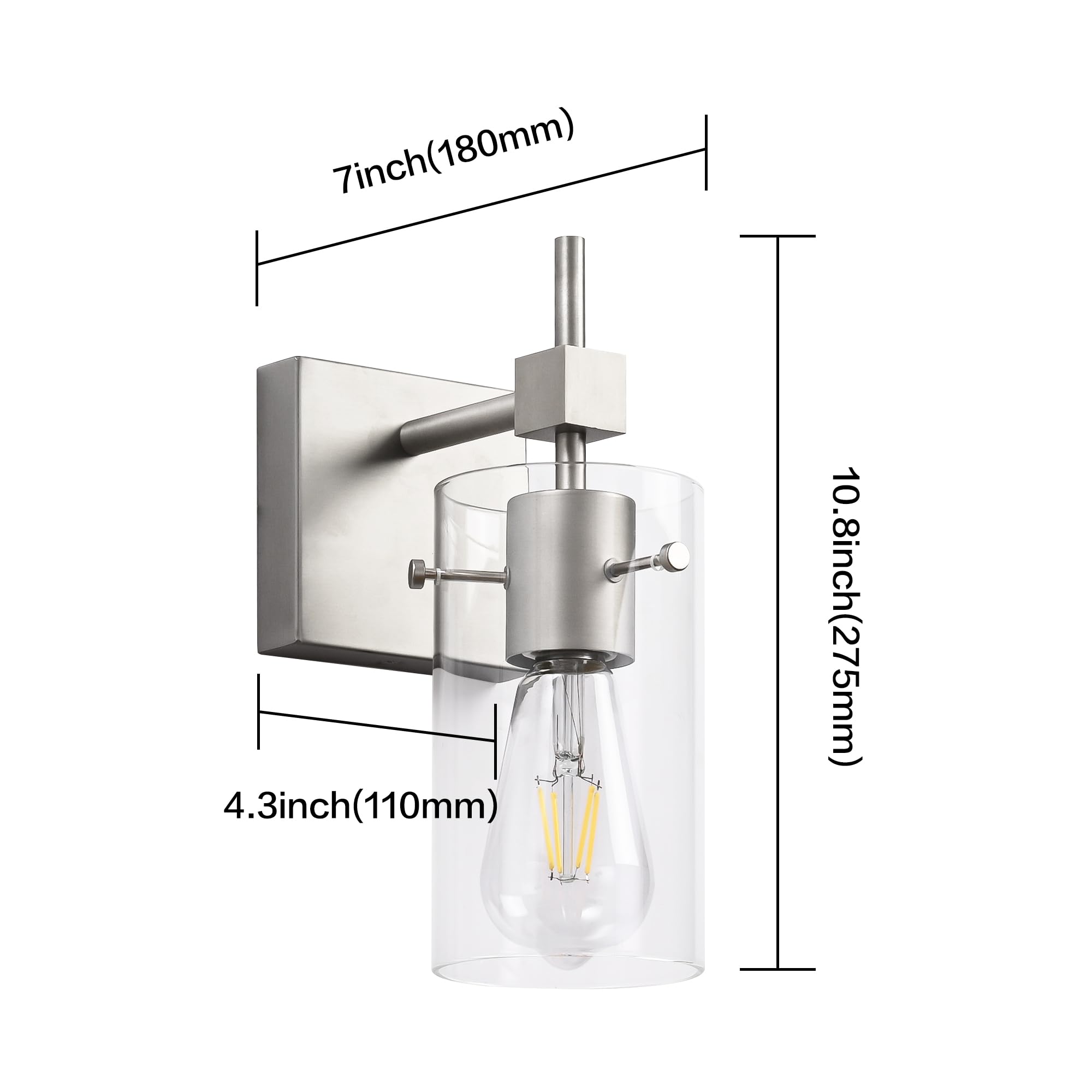 Solfart 1 Light Vintage Vanity Light Brushed Nickel Bathroom Light Fixture Over Mirror For Bath Glass Shade Wall Light Modern Li