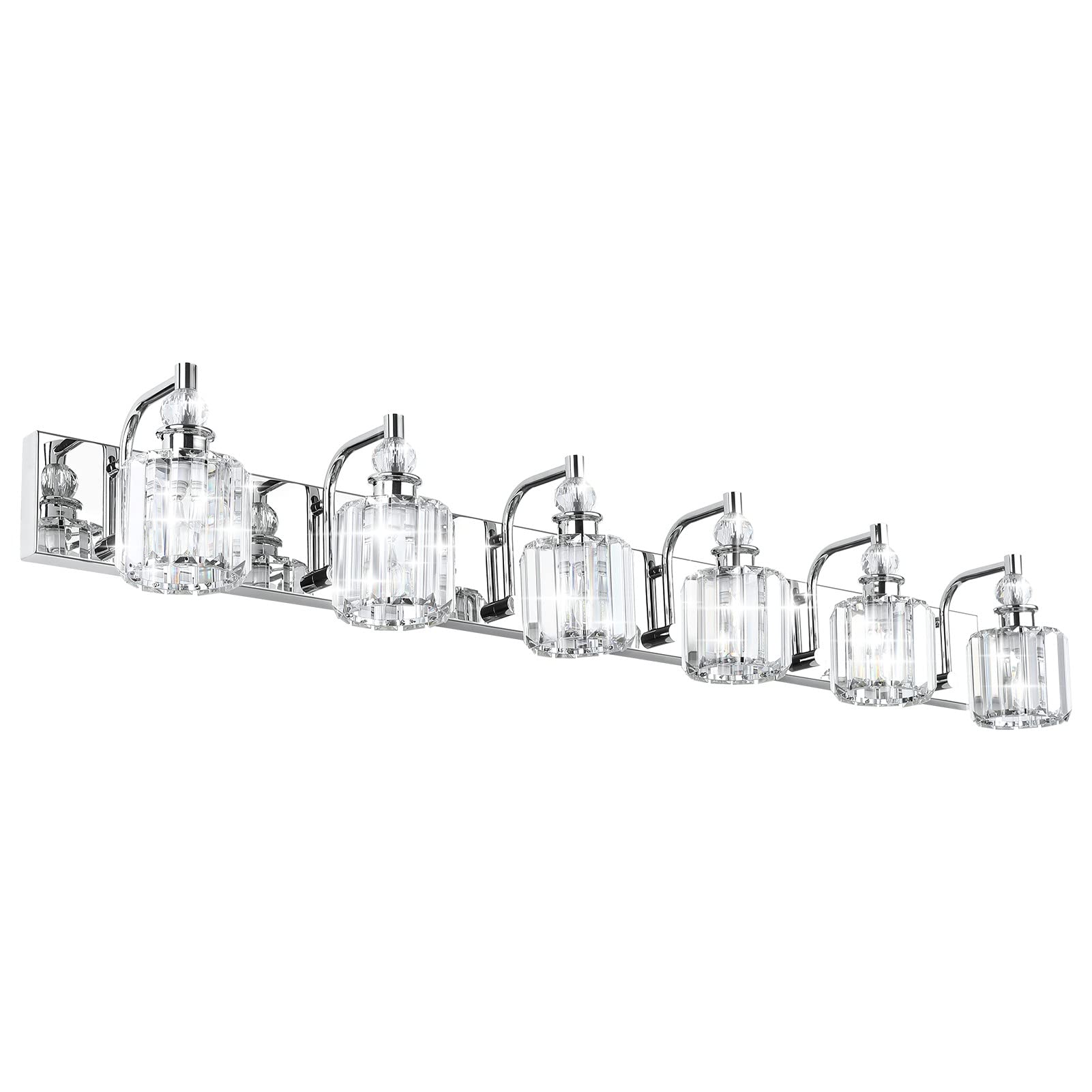 Ralbay Crystal Vanity Lights 6-Light Stainless Steel Chrome 48in Bathroom Fixture Model 8605