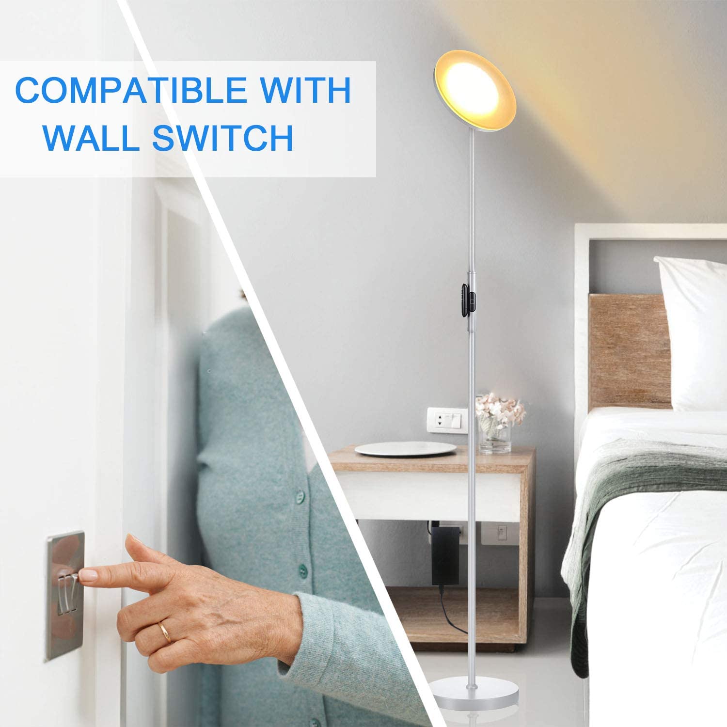 JOOFO Floor Lamp, 30W LED Torchiere with Remote & Touch Control, 2400LM, Silvery Grey