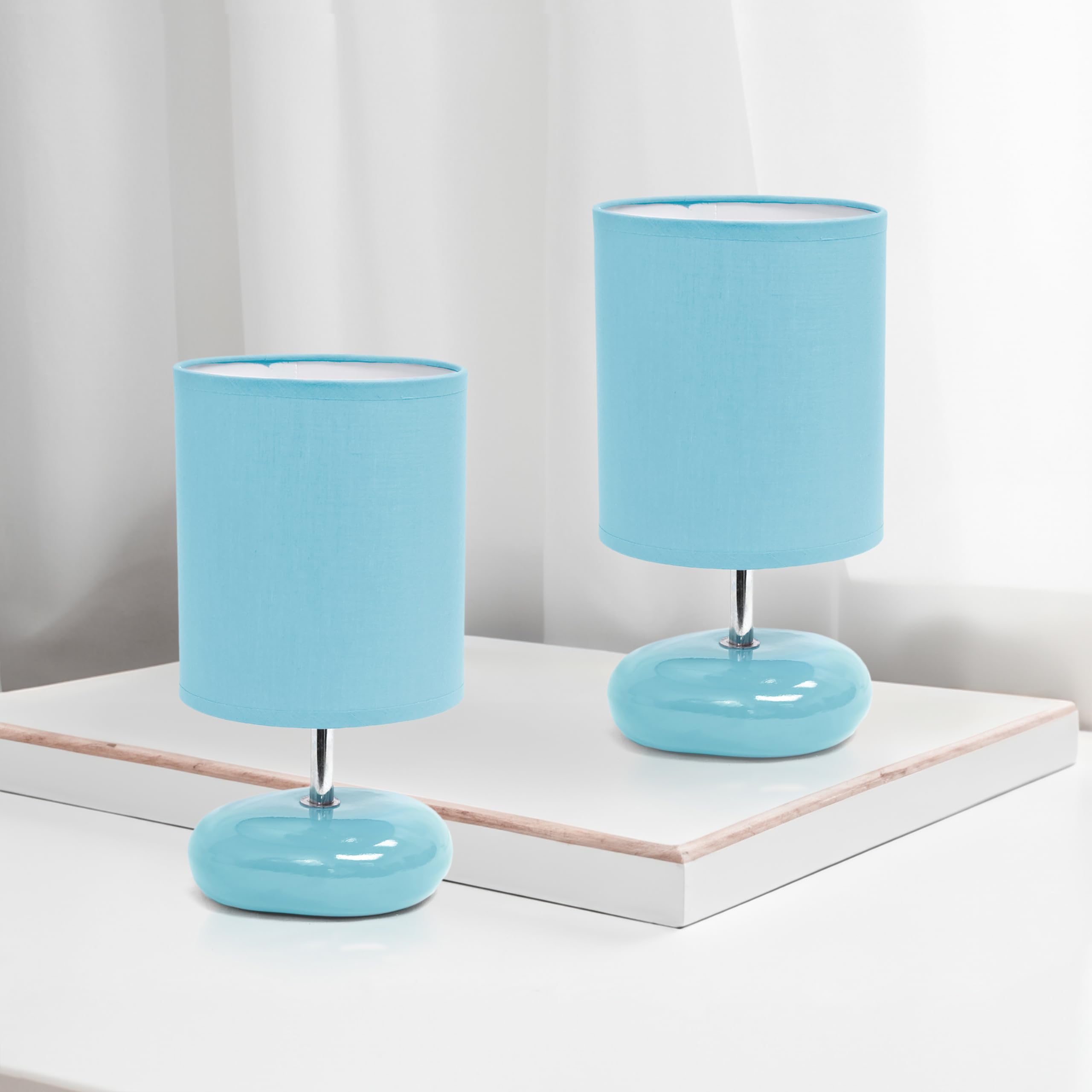 Simple Designs Lt2005-Blu-2Pk Stonies Small Stone Look Table Desk Bedside 2 Pack Lamp Set, Blue