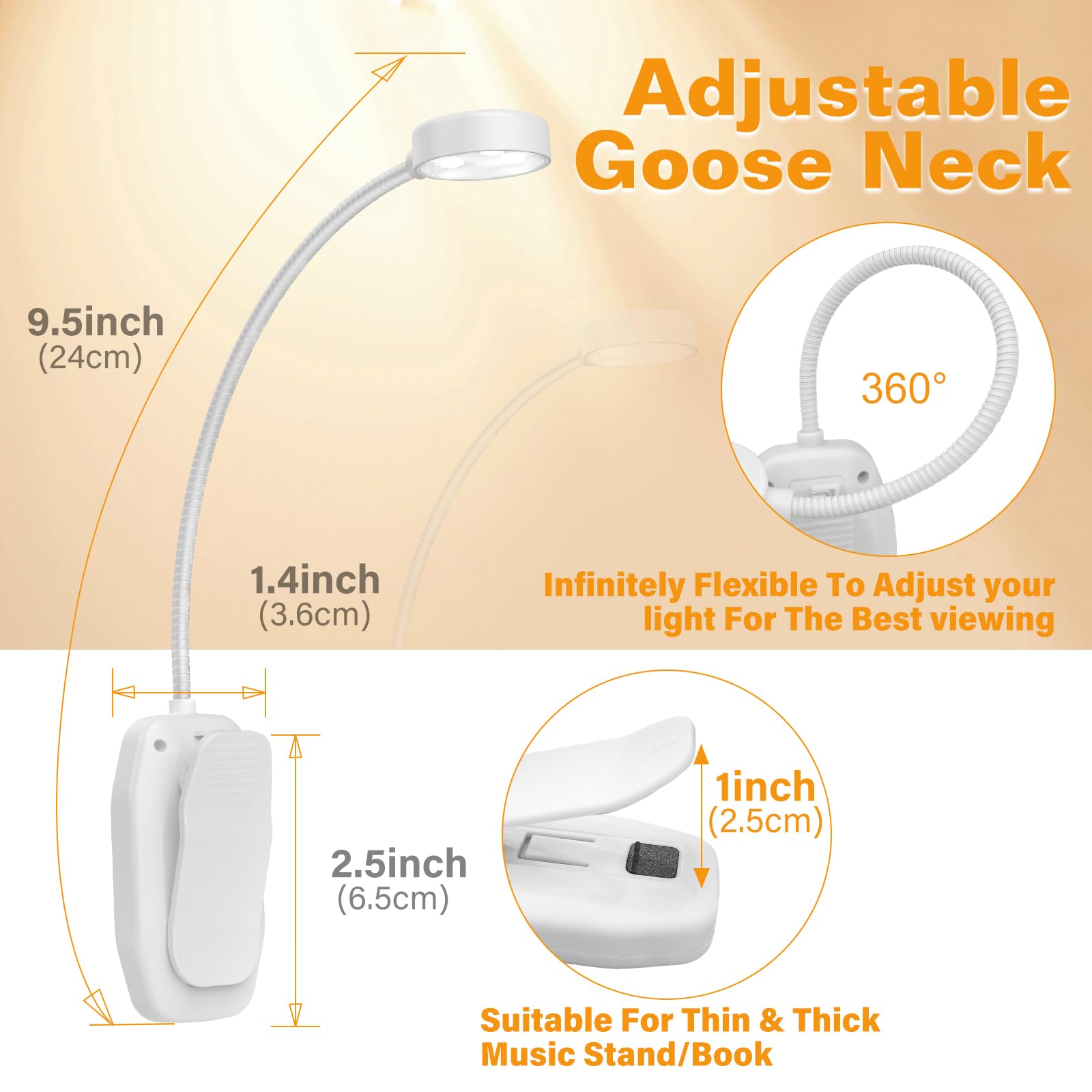 Ktebo 2 Packs Rechargeable Book Reading Light - Adjustable Brightness, 3 Color Temperatures, 30+ Hours Runtime - Eye Care 10 Led