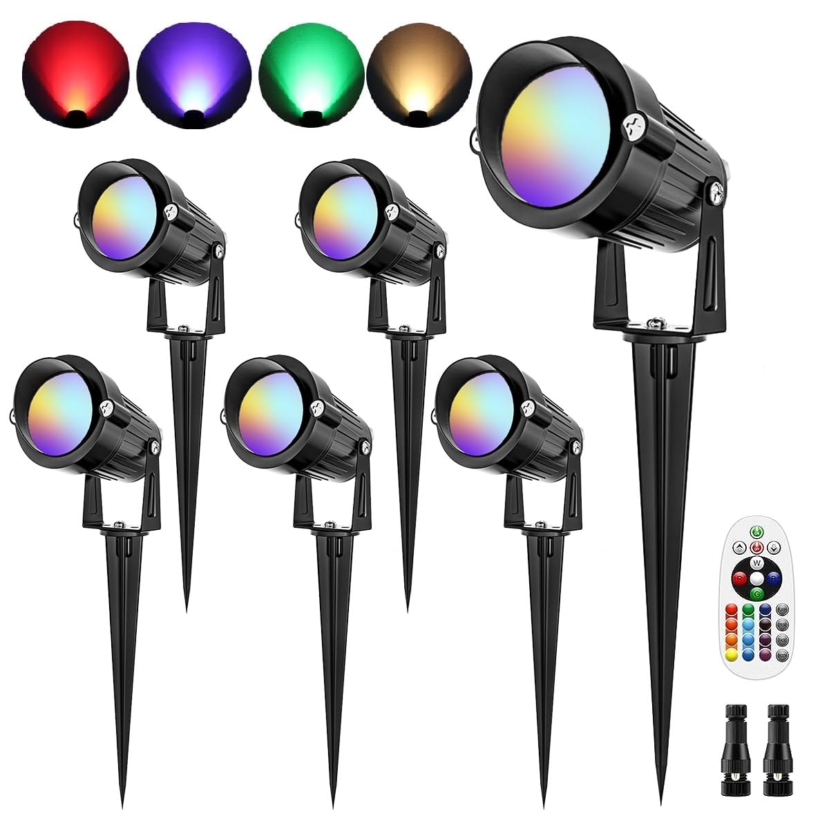 Eleglo 6W Rgb Landscape Lights, 16 Color Changing Outdoor Spotlights, 12V-24V, 6 Pack