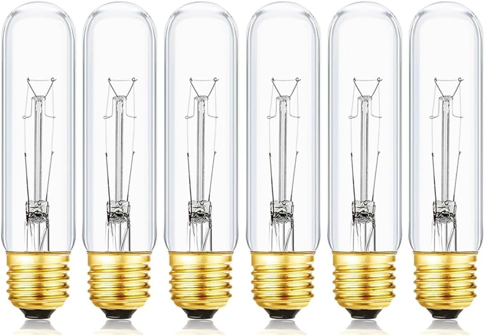 BUBYVV 25 Watt T10 Clear Tubular Incandescent Light Bulb, Vintage Style Showcase Bulb,Showcase lamp, 2700K Soft White, E26 Mediu