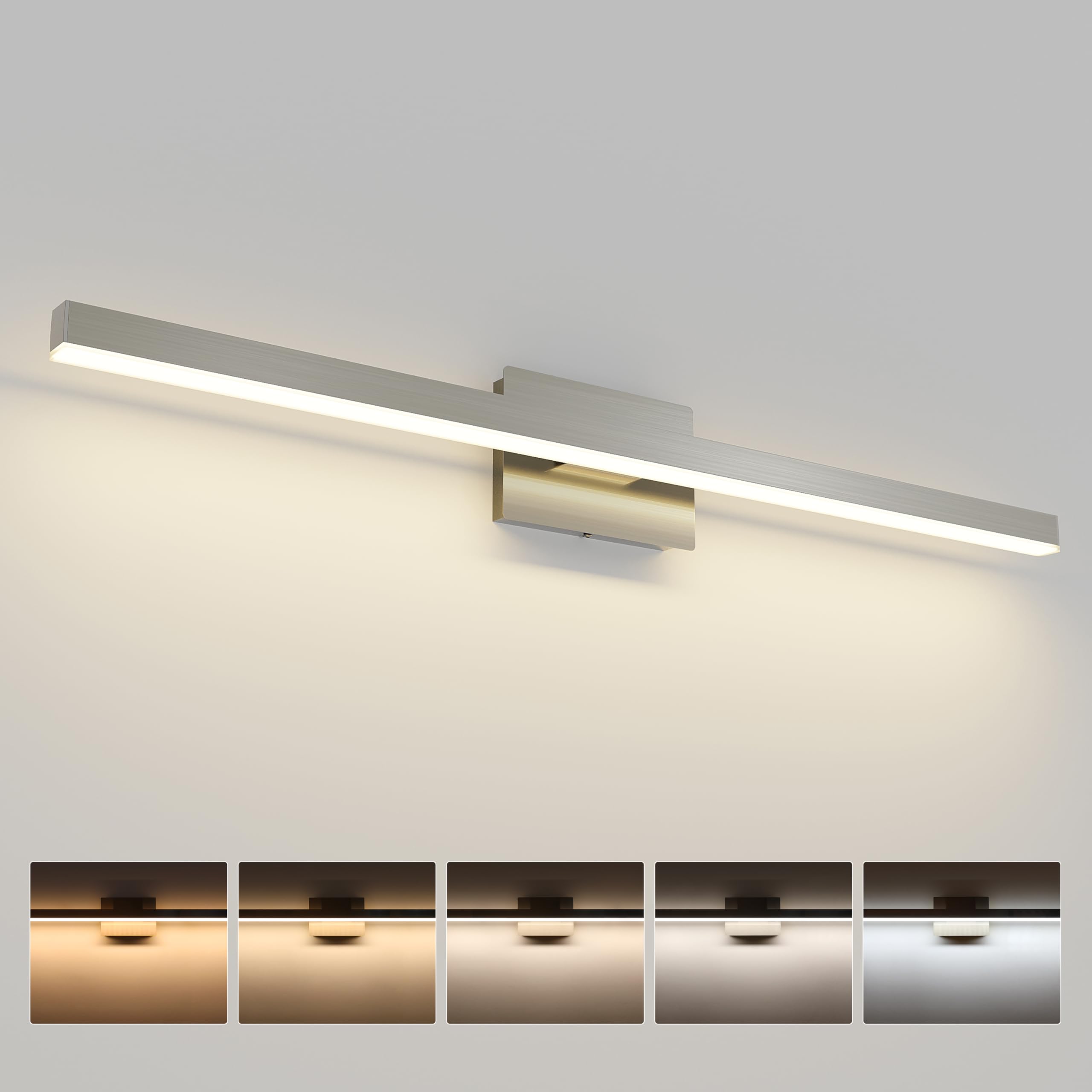 Joossnwell Brushed Nickel Bathroom Vanity Light Bar 5Cct Dimmable Bathroom Light Fixtures Over Mirror Modern Led Vanity Lighting Bath Light Etl Certificated 39.37 Inch