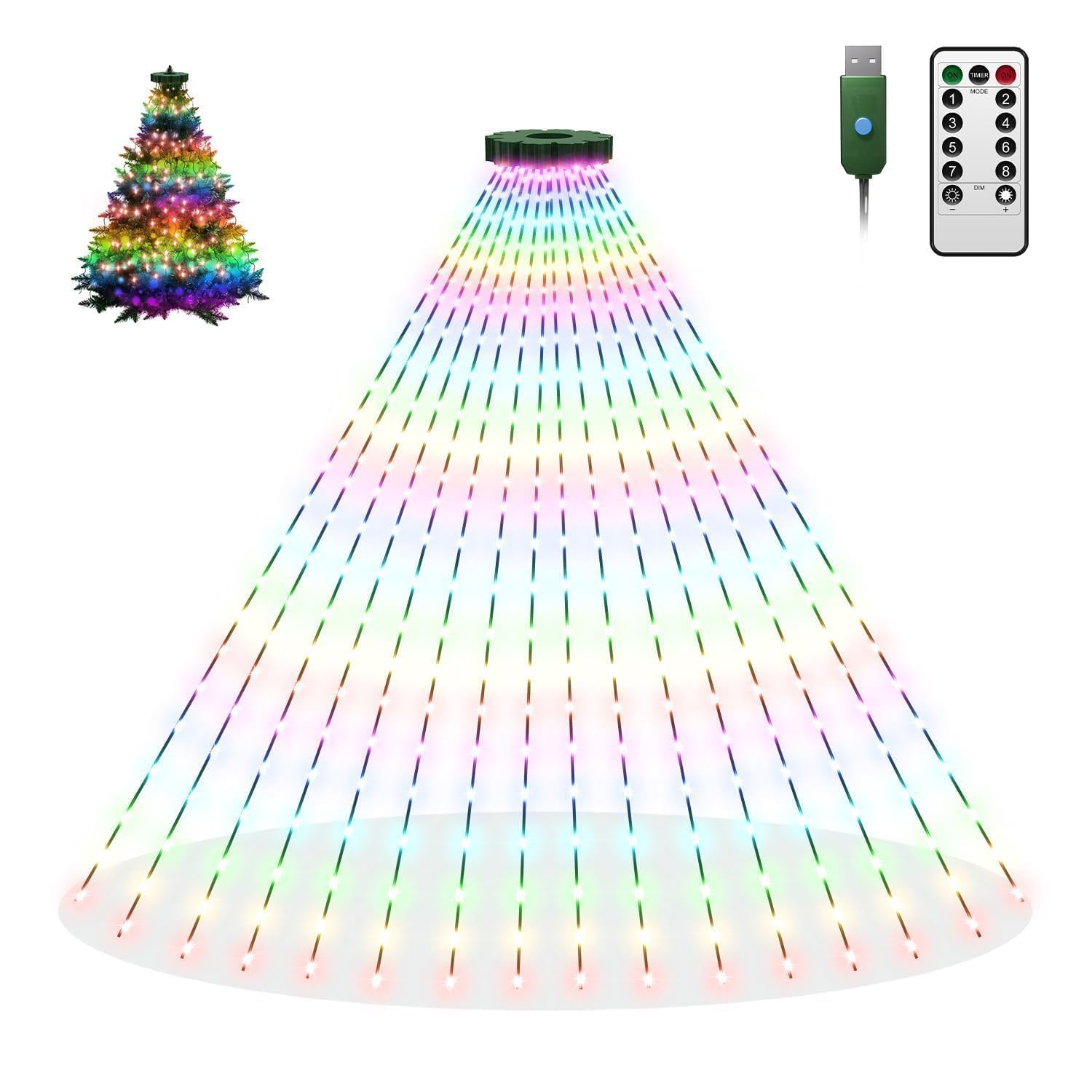 Btfarm Christmas Tree Lights With Remote  9.84Ft 480 Led Usb Plug In Fairy Xmas Light For 8-12Ft  Timer Waterproof Dimmable Cascading Twinkle String Lights 8 Modes For Indoor Outdoor Decor  Multicolor