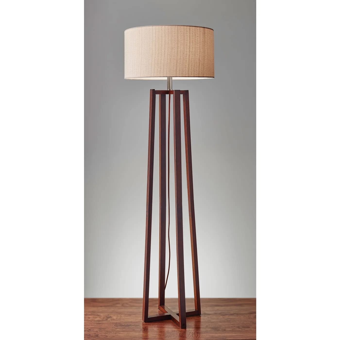 Adesso 1504-15 Quinn Floor Lamp, 60 In, 150 W Incandescent/Cfl, Walnut Birch Wood, 1 Wooden Lamp , White
