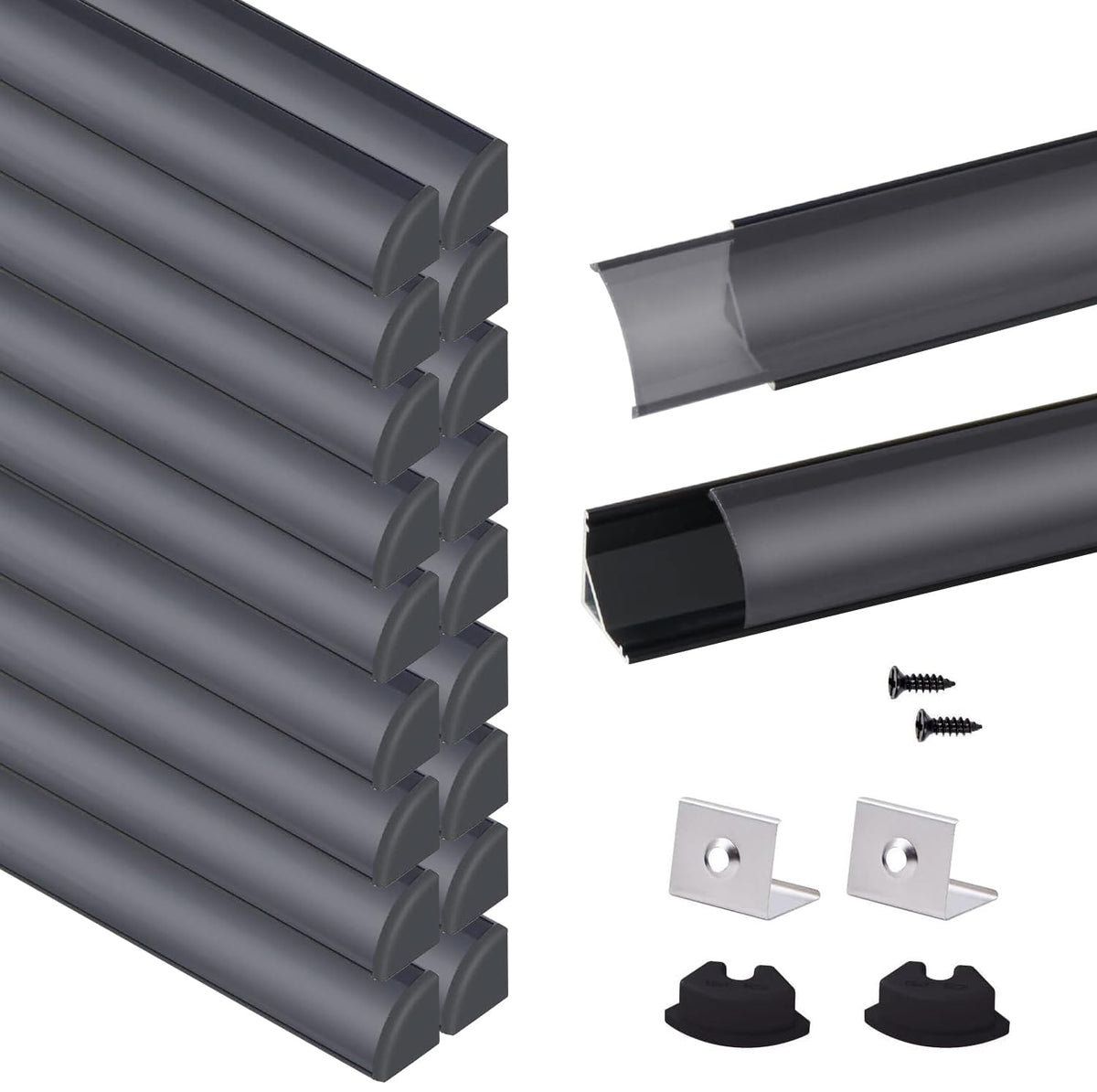 VST LED Channel, V Shape Led Diffuser Channel, LED Aluminum Channel with Black Cover, End Caps and Mounting Clips for LED Strip 