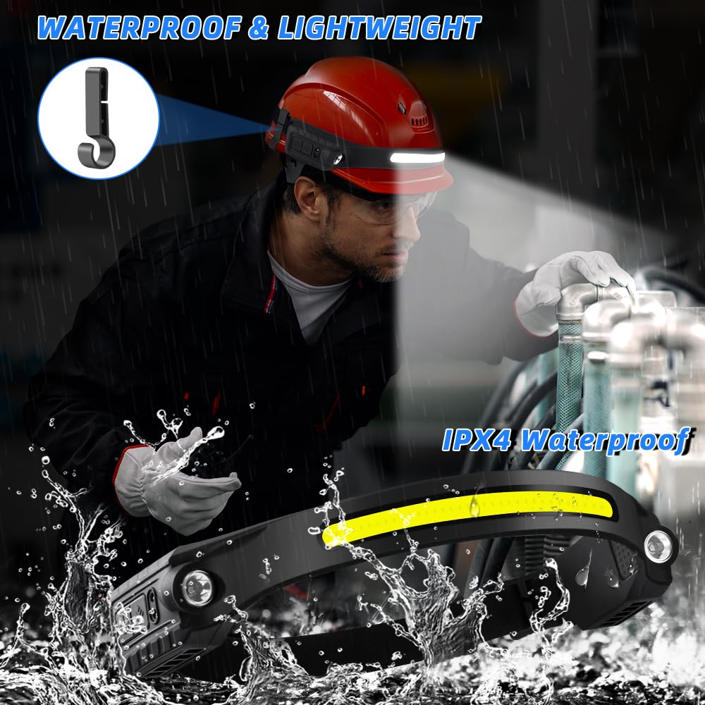 Rechargeable Headlamp With 2 Spotlights, 3Pack Led Headlamp, 230° Wide Beam Head Lamp, Motion Sensor Headlight, 5Mode Head Lights For Forehead Waterproof, Headlamps For Adults Hard Hat Running Camping