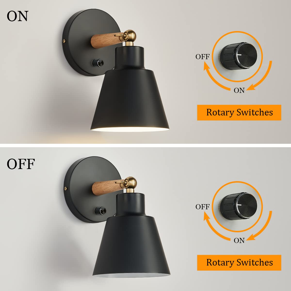 Clankin Wall Sconces Set Of 2, Black Bedside Reading Lamps With On-Off Switch For Home Decor