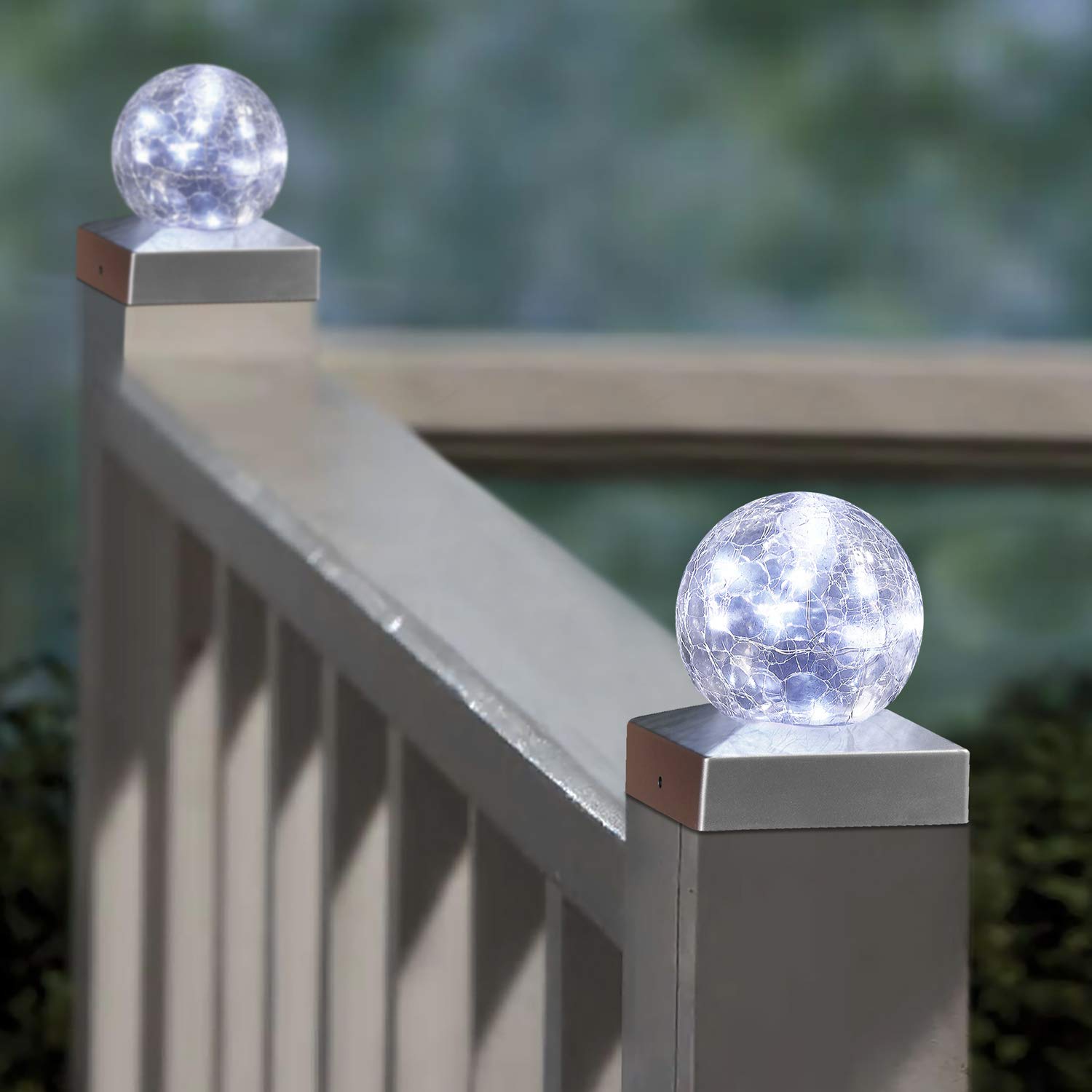 SUNNYPARK Solar Post Lights - Outdoor LED Gazing Ball Caps - 4 Pack - Cool White - Fits 4x4 Posts - Glass Material