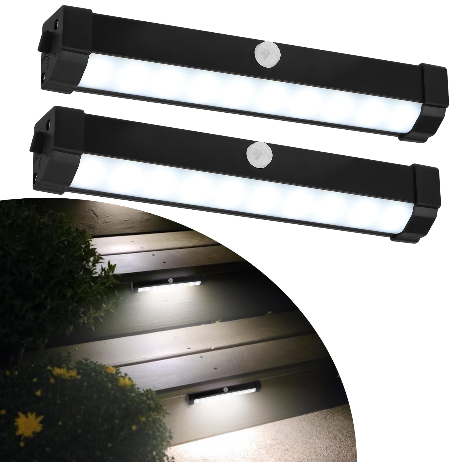 RVZONE Motion Activated LED Step Lights, IP65 Waterproof, Battery Operated, 2 Pack, White Light, Model RTJCWPK