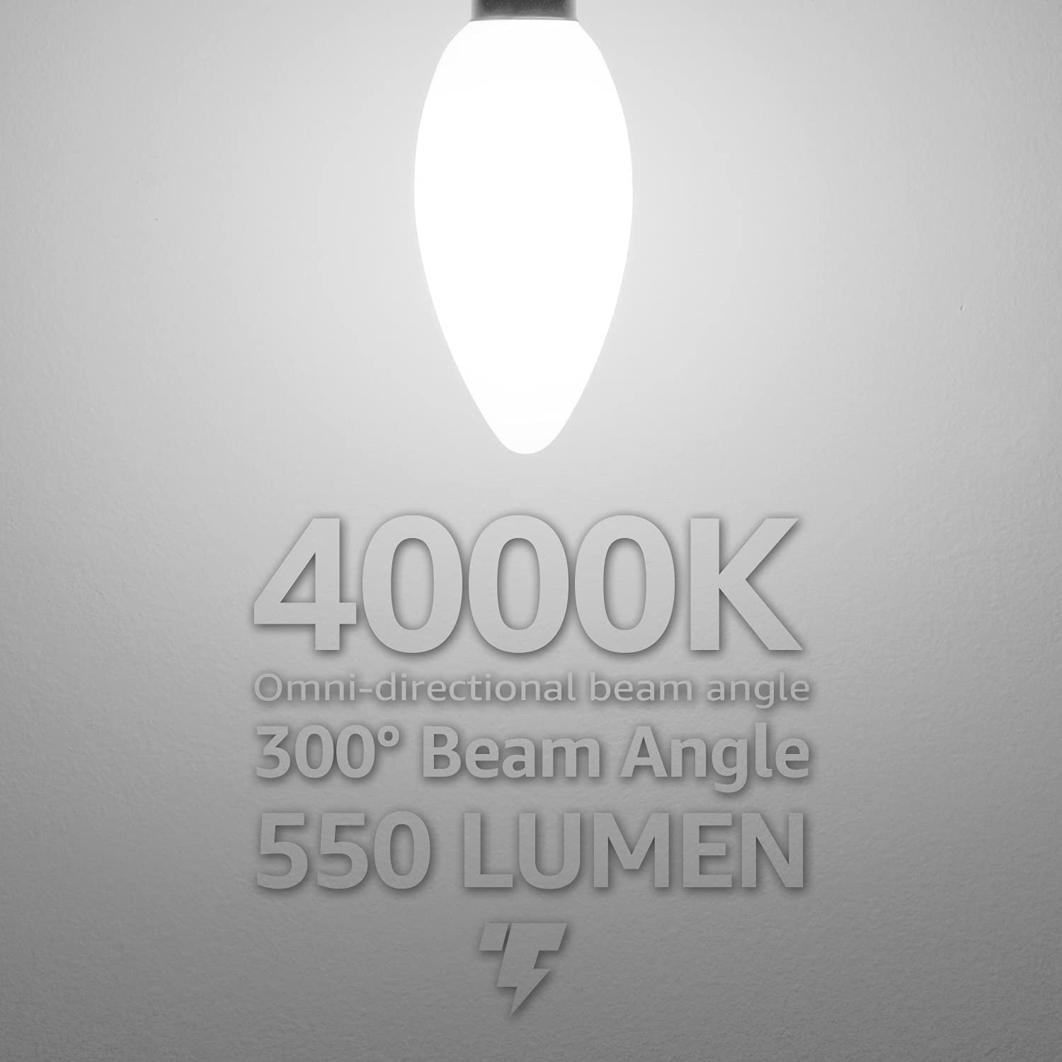 TORCHSTAR Dimmable E12 LED Candelabra Bulb, 60W Equivalent, 550LM, Frosted Glass, 4000K Cool White, Pack of 6
